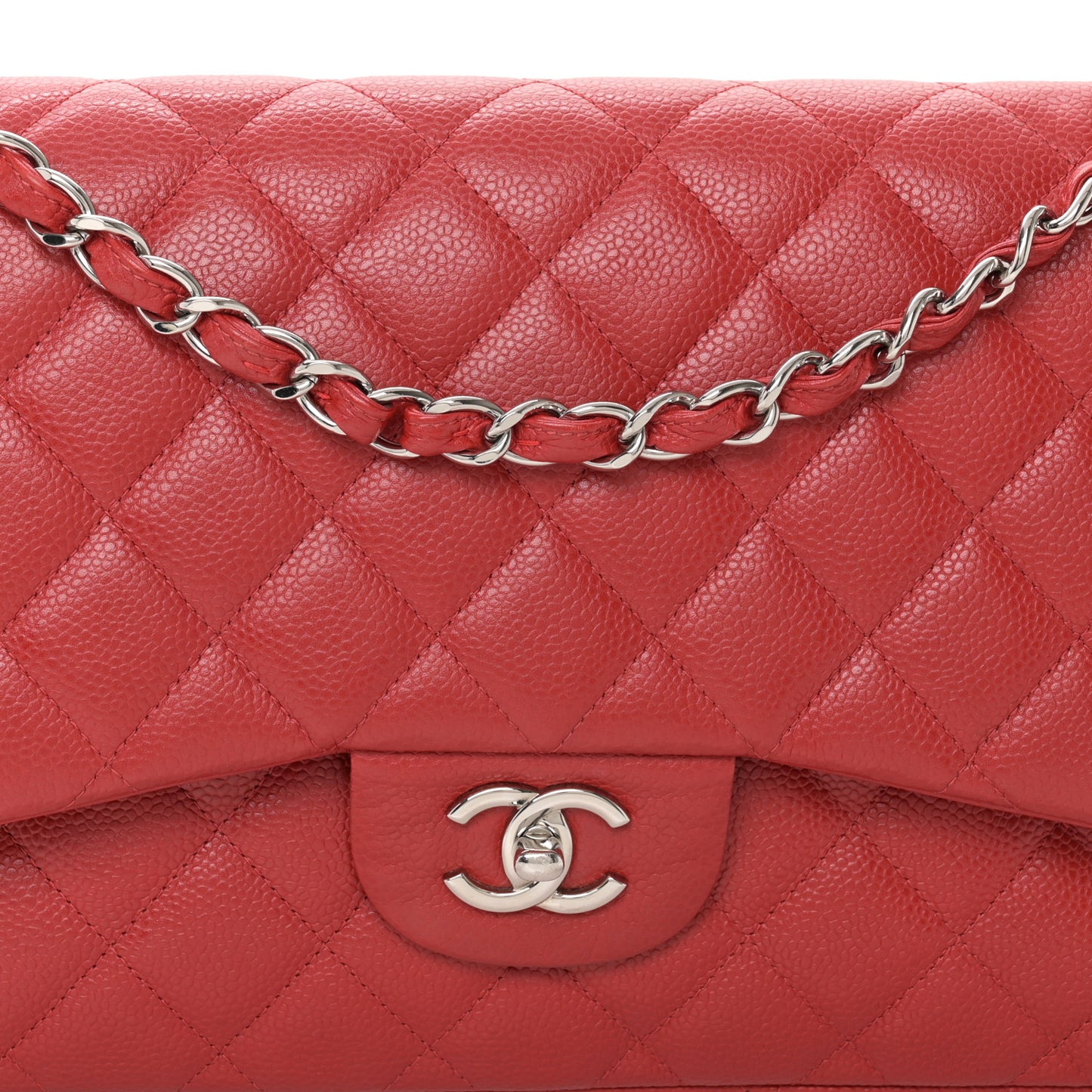 Caviar Quilted Jumbo Double Flap Red