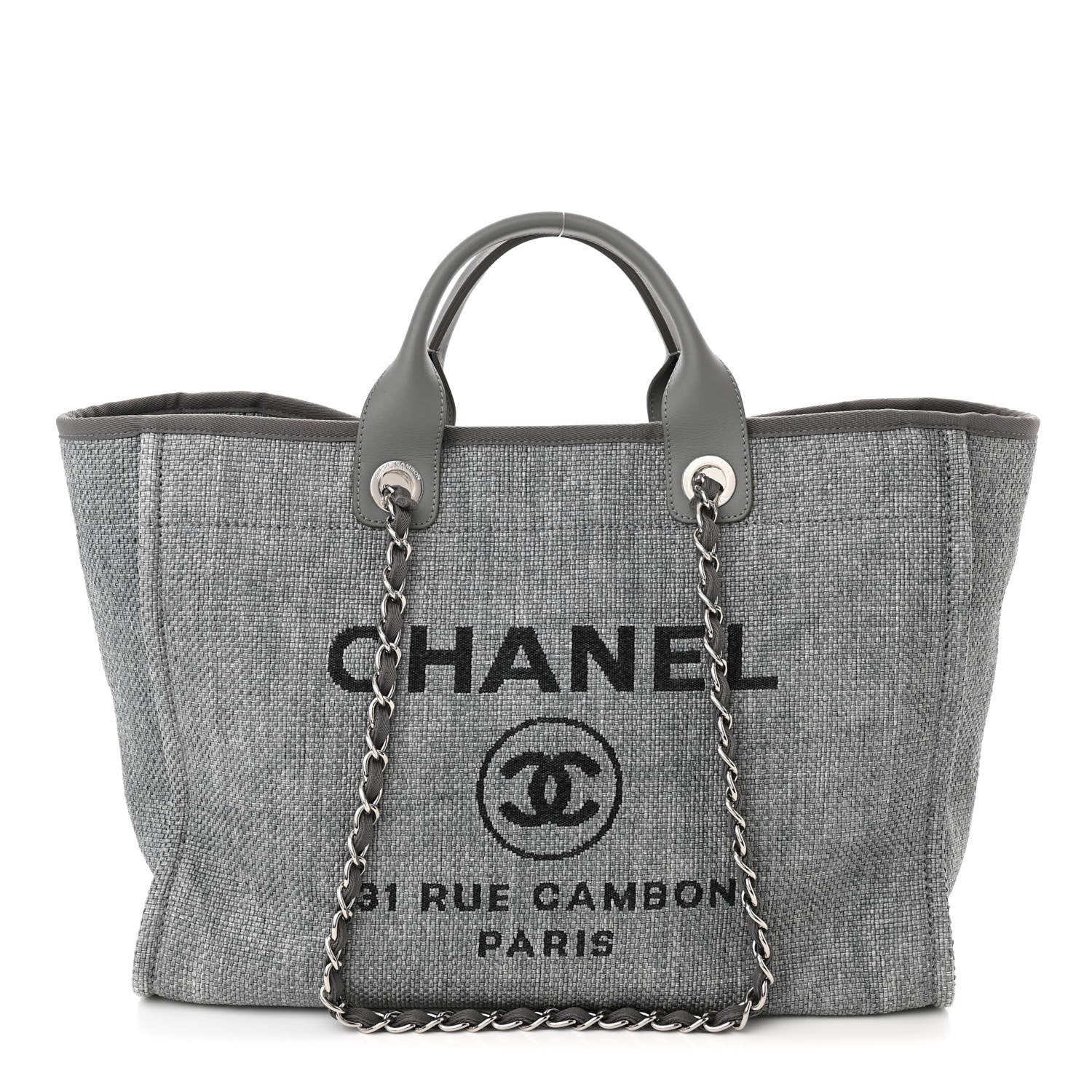 Chanel Woven Straw Raffia Large Deauville Tote Grey 1 of 10