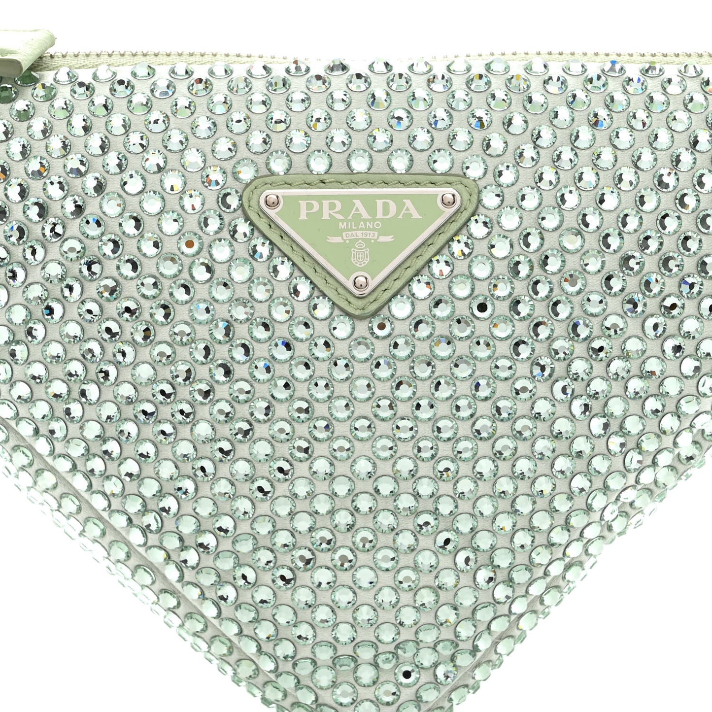 Satin Crystal Triangle Pouch Acqua