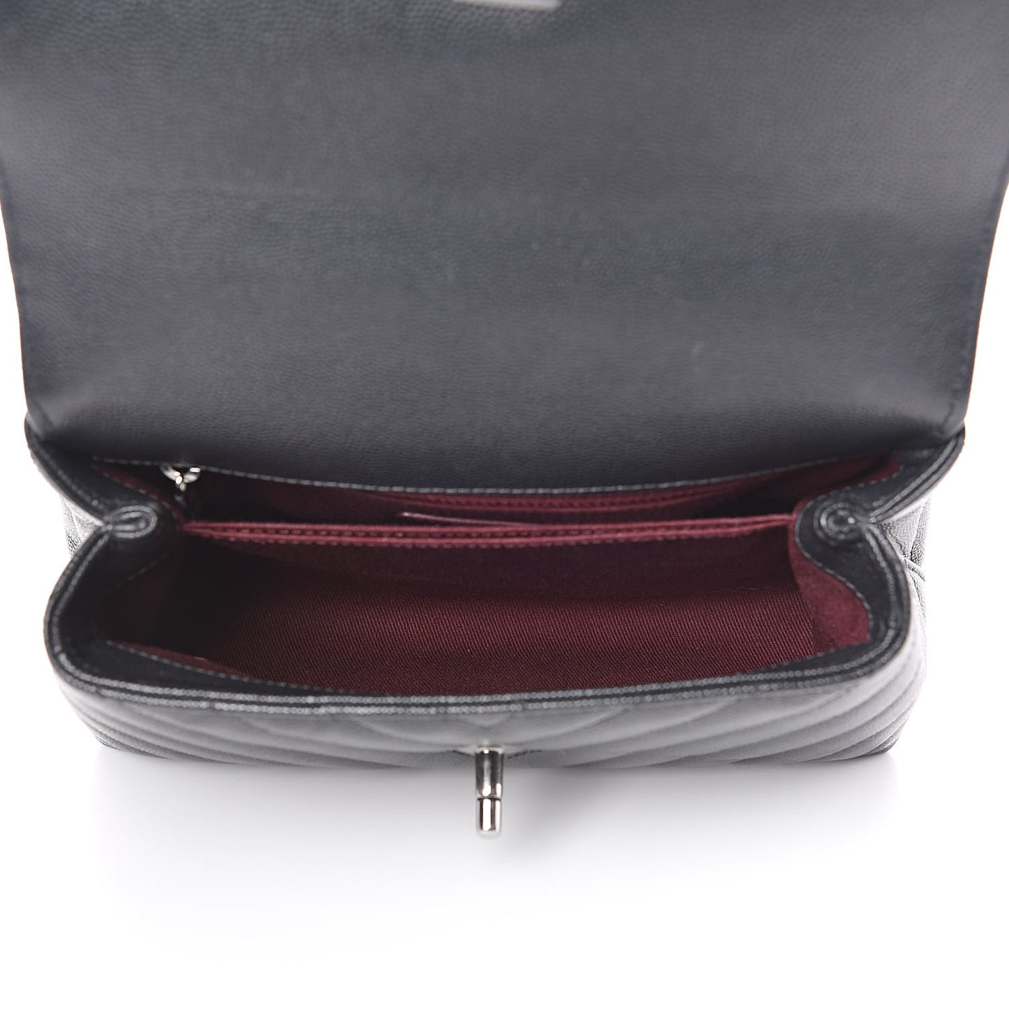 Caviar Chevron Quilted Mini Coco Handle Flap Black