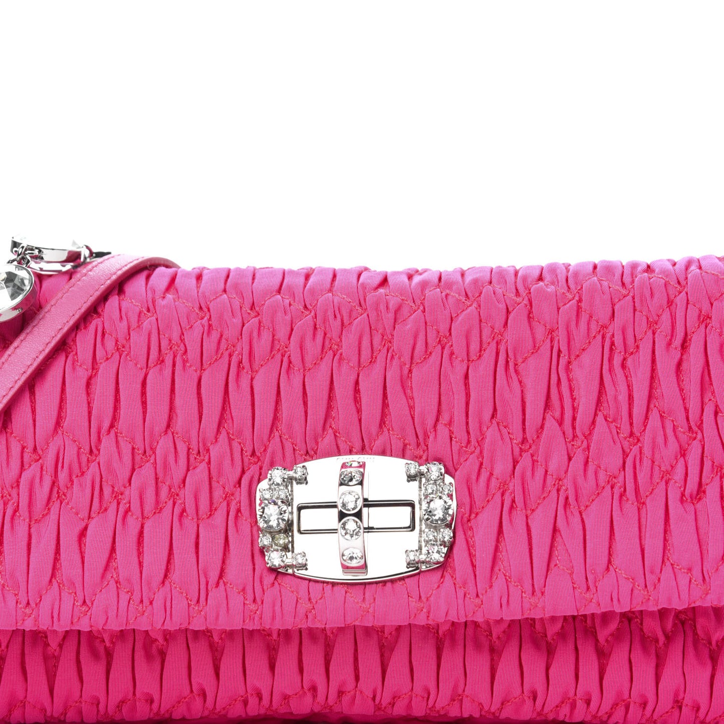 Faille Matelasse Crystal Flap Clutch Pink