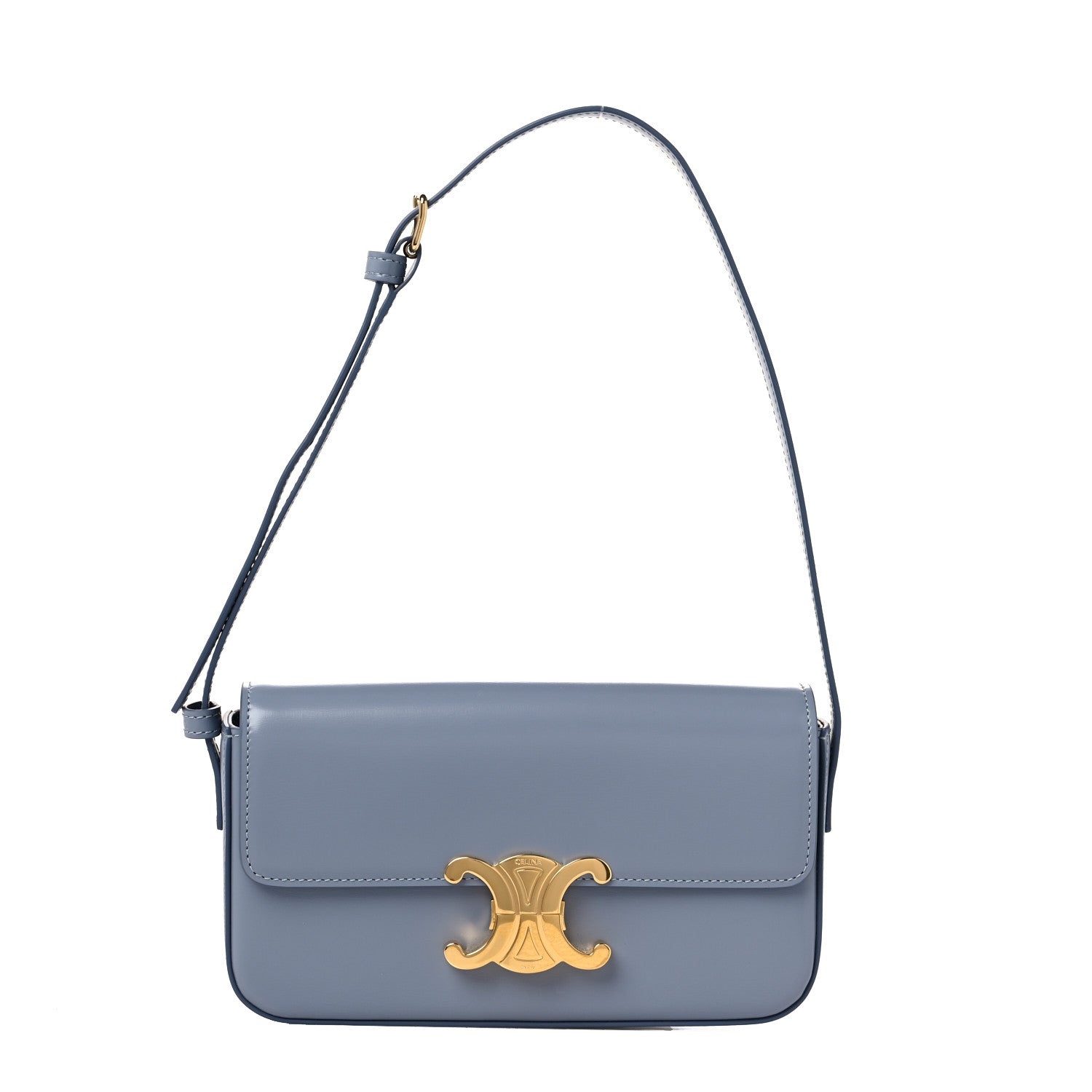 Celine Shiny Calfskin Triomphe Shoulder Bag Arctic Blue 1090028