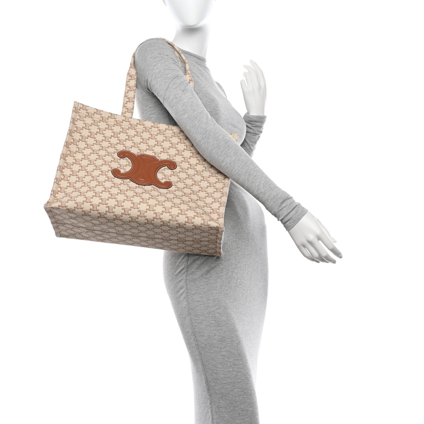 Canvas Calfskin Triomphe Large Cabas Thais White