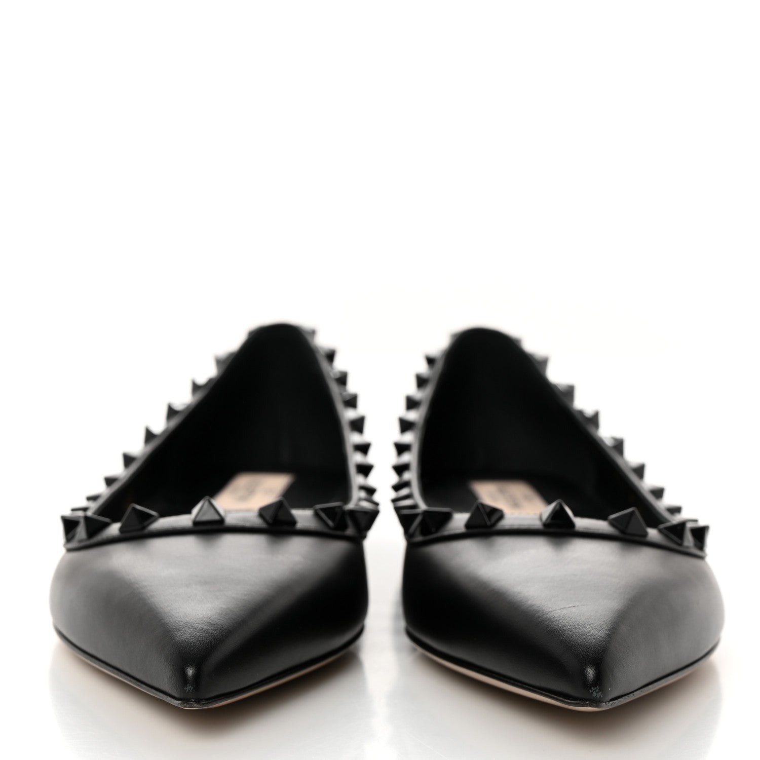 Valentino Garavani Calfskin Lacquered Monochrome Rockstud Ballerina Flats 37 Black 2 of 9