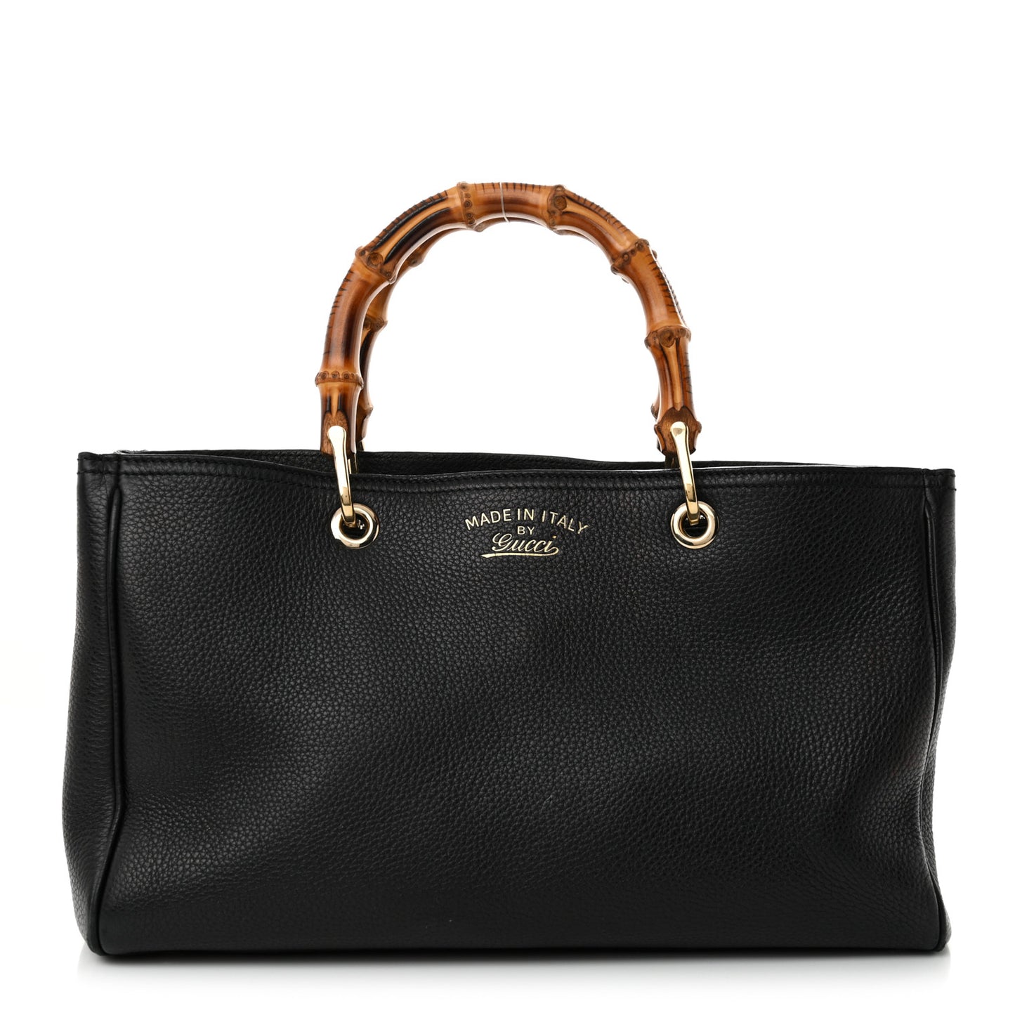 Pebbled Calfskin Medium Bamboo Shopper Tote Black