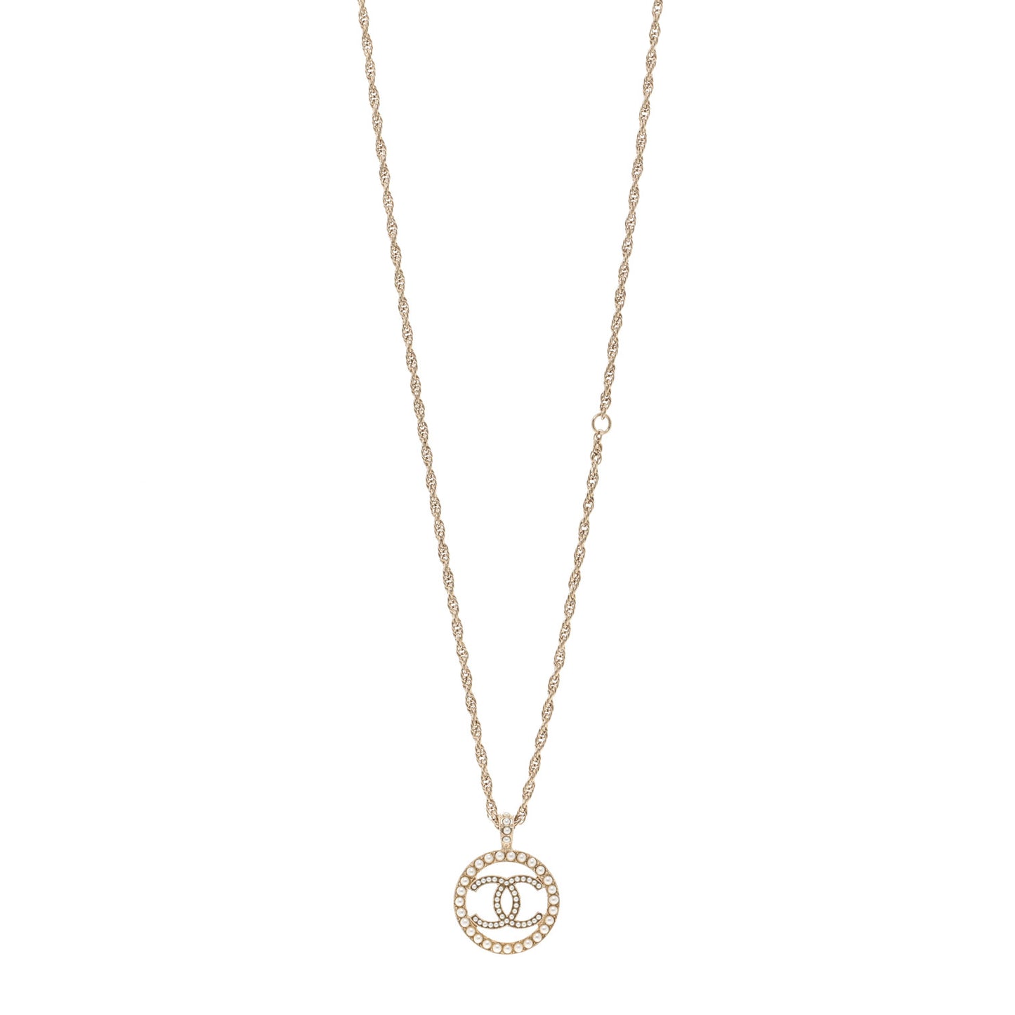Pearl CC Round Pendant Necklace Gold