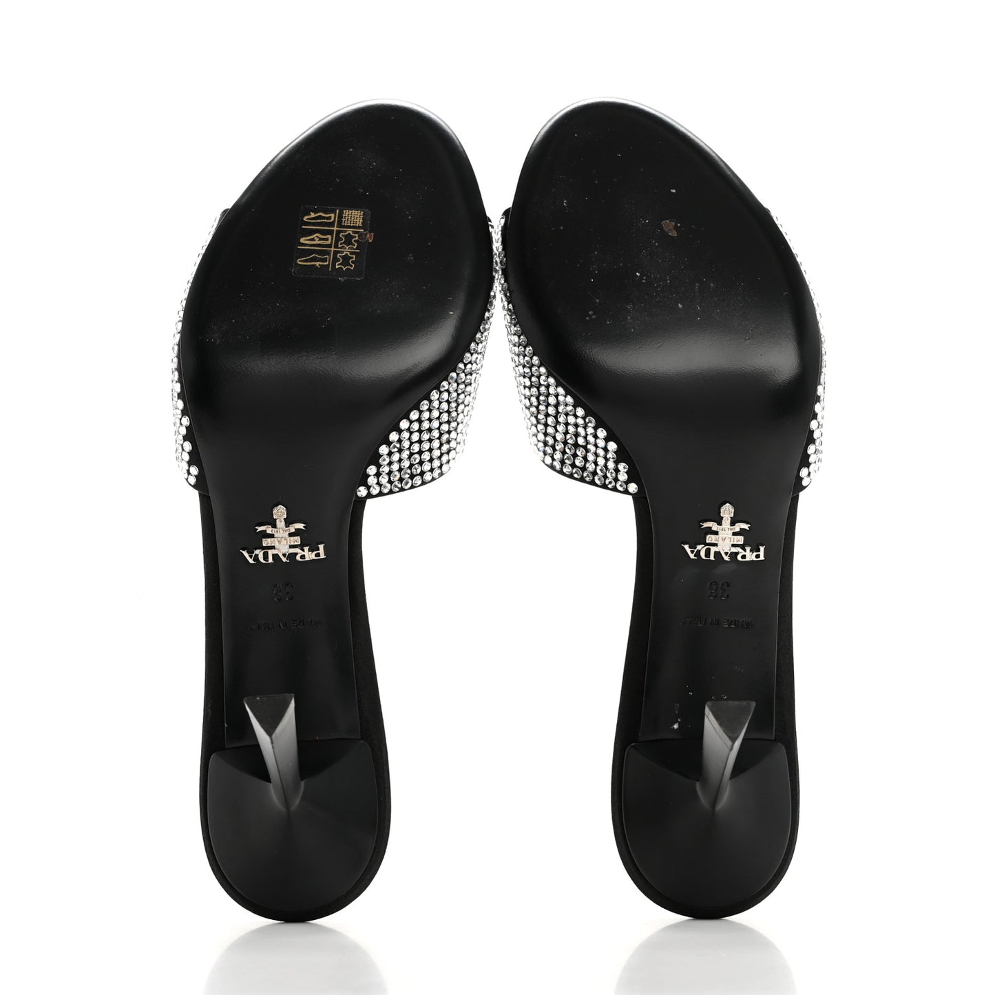 Satin Crystal Logo 65mm Slide Sandals 38 Cristal