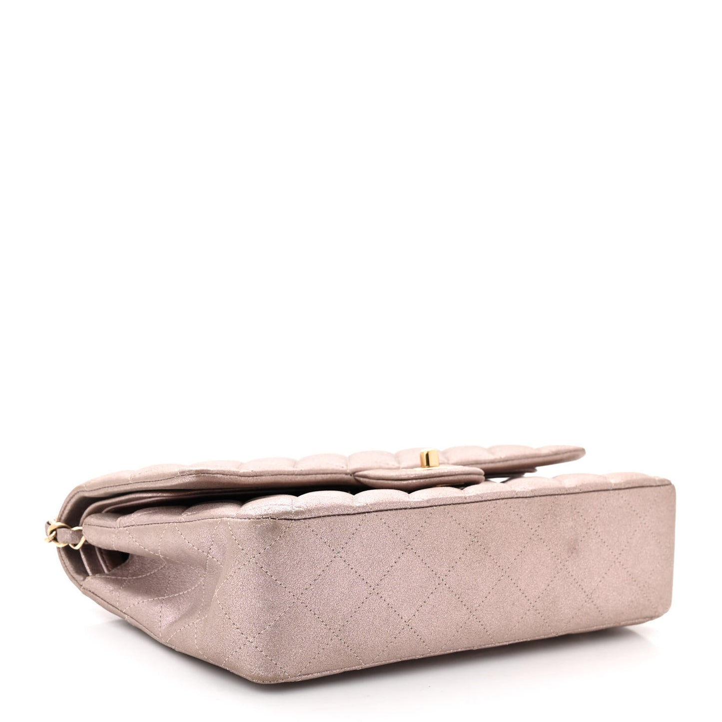 Iridescent Calfskin Quilted Medium Double Flap Light Pink