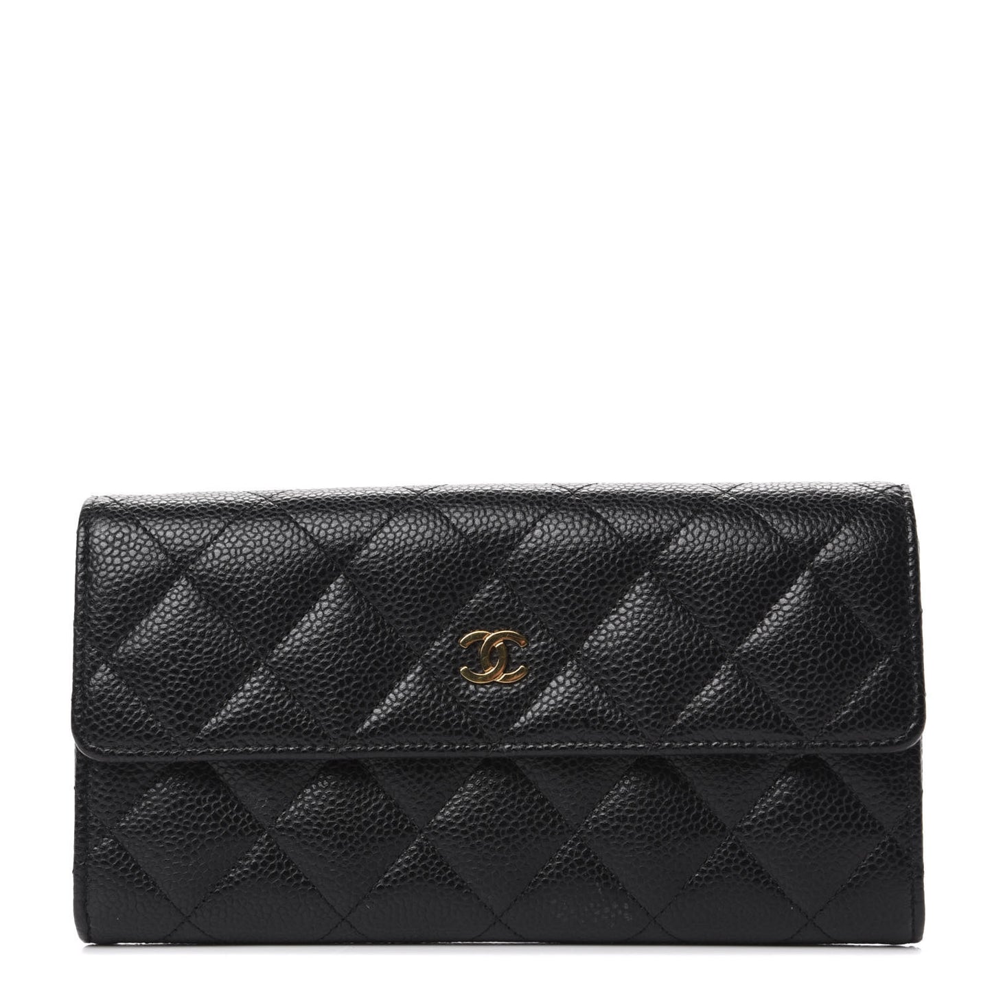 Caviar Quilted Large Gusset Flap Wallet Black