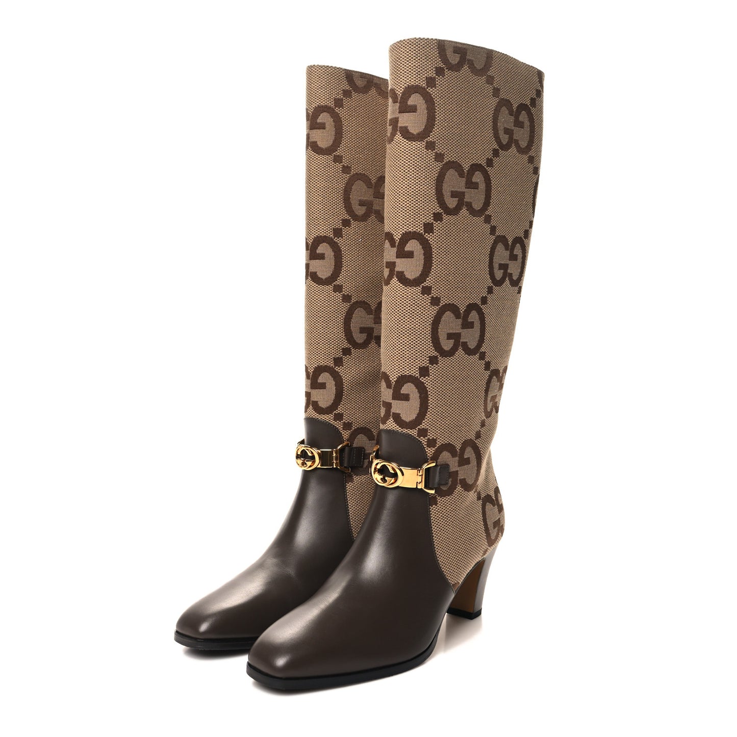 Monogram Jumbo GG Calfskin Interlocking G Anna Boots 39 Camel Ebony