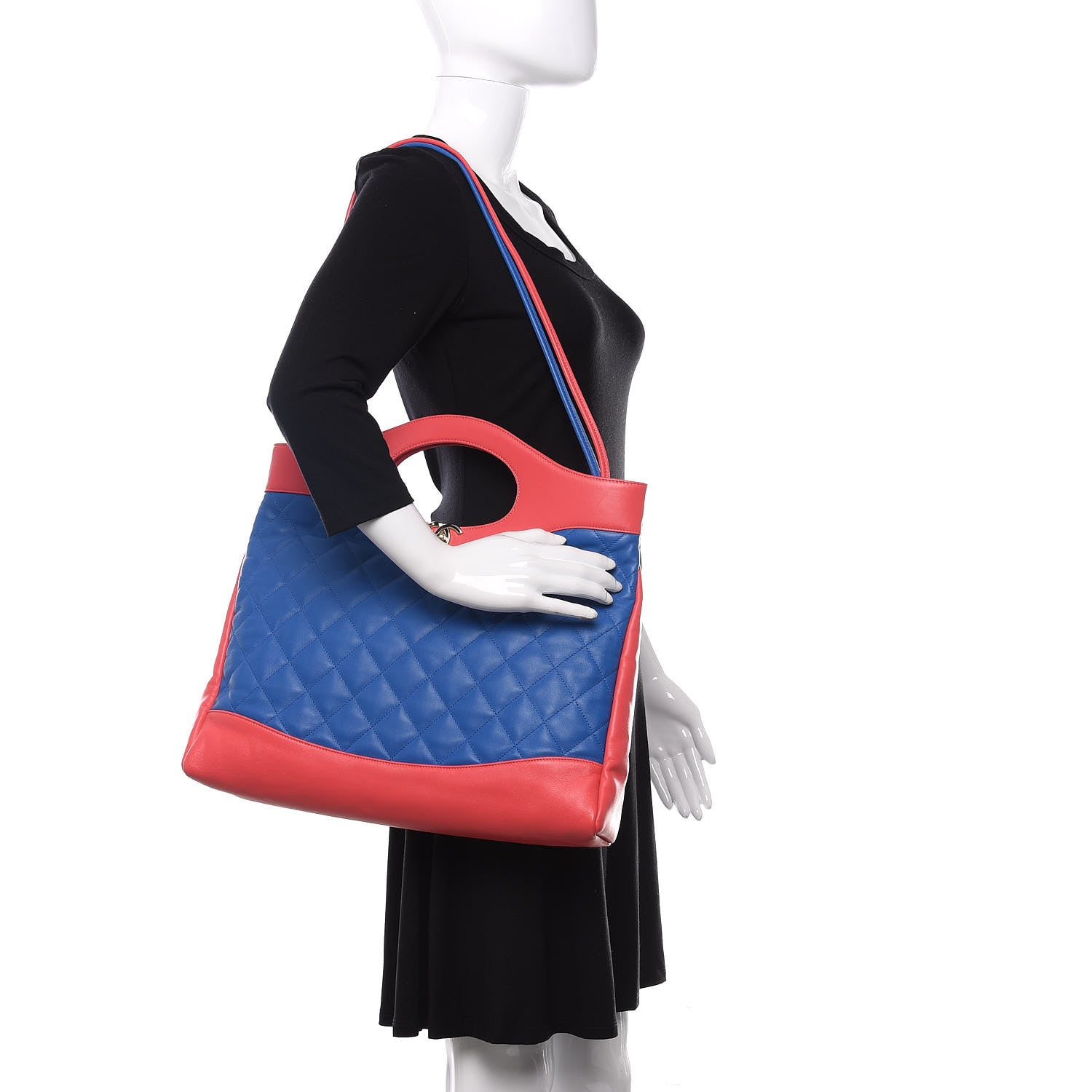 Chanel Aged Calfskin Quilted Large 31 Shopping Bag Red Blue 2 of 10