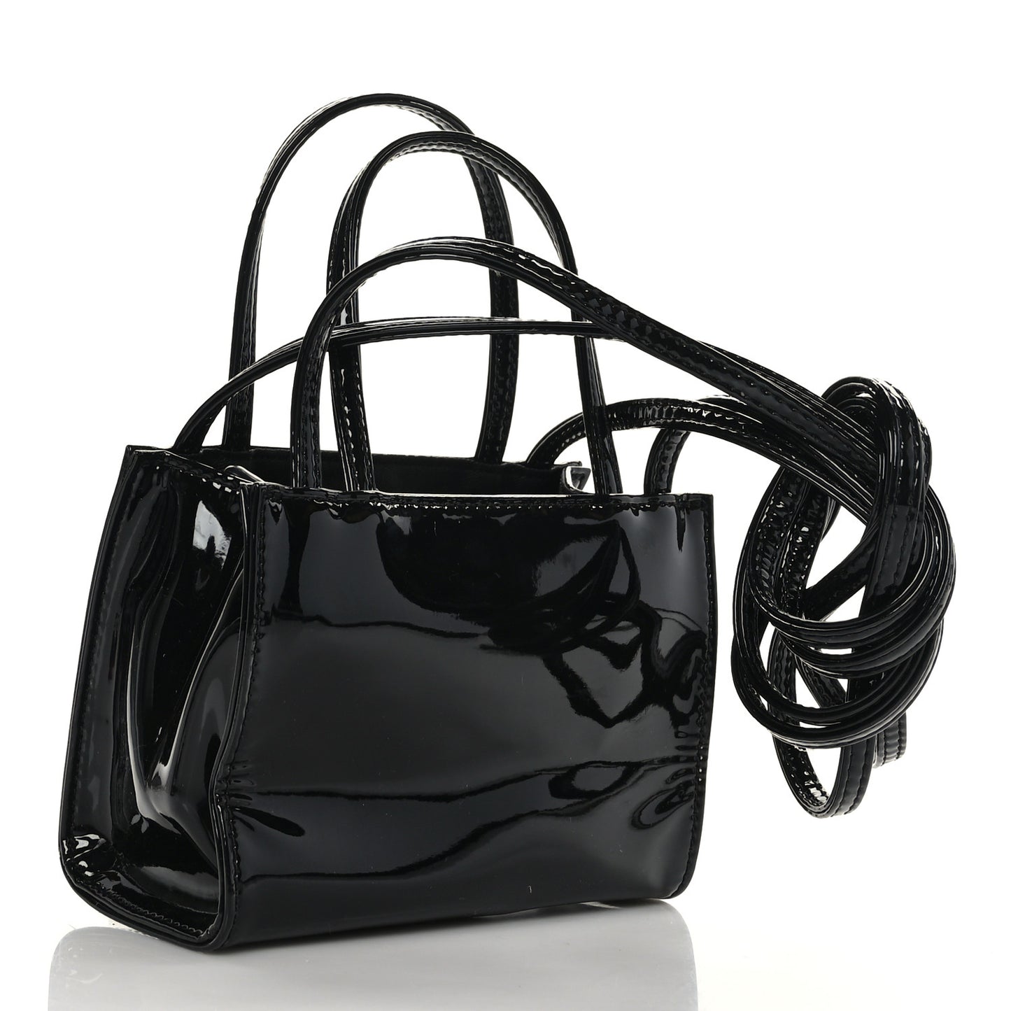 Patent Vegan Leather Small Shopping Bag Black