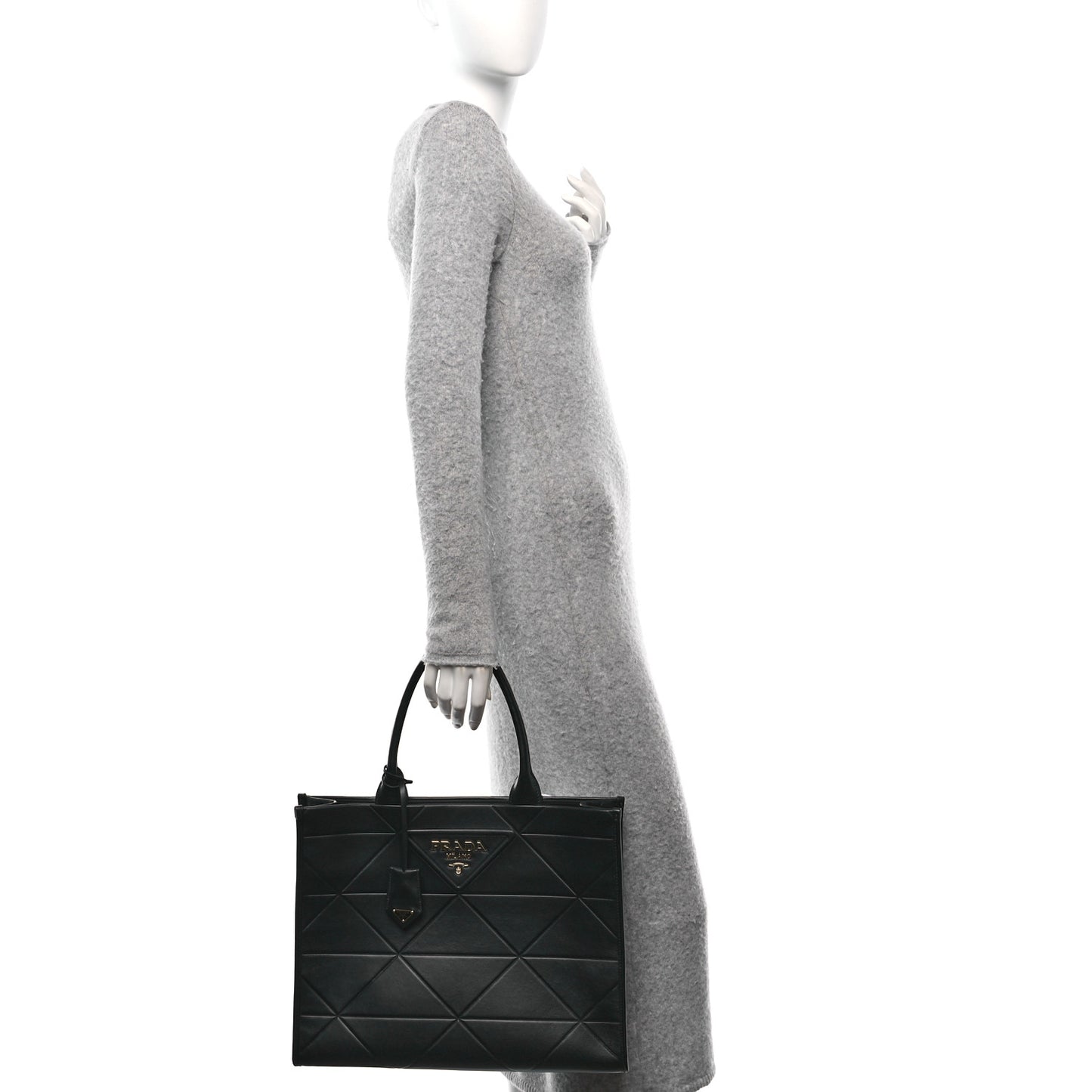 Soft Calfskin Triangolo Symbole Embossed Medium Tote Black
