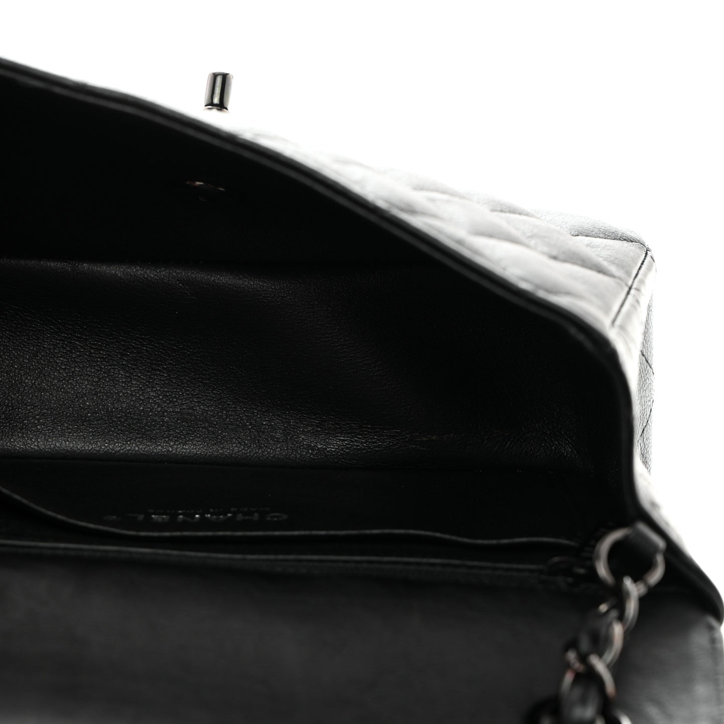 Crumpled Calfskin Quilted Mini Rectangular Flap So Black