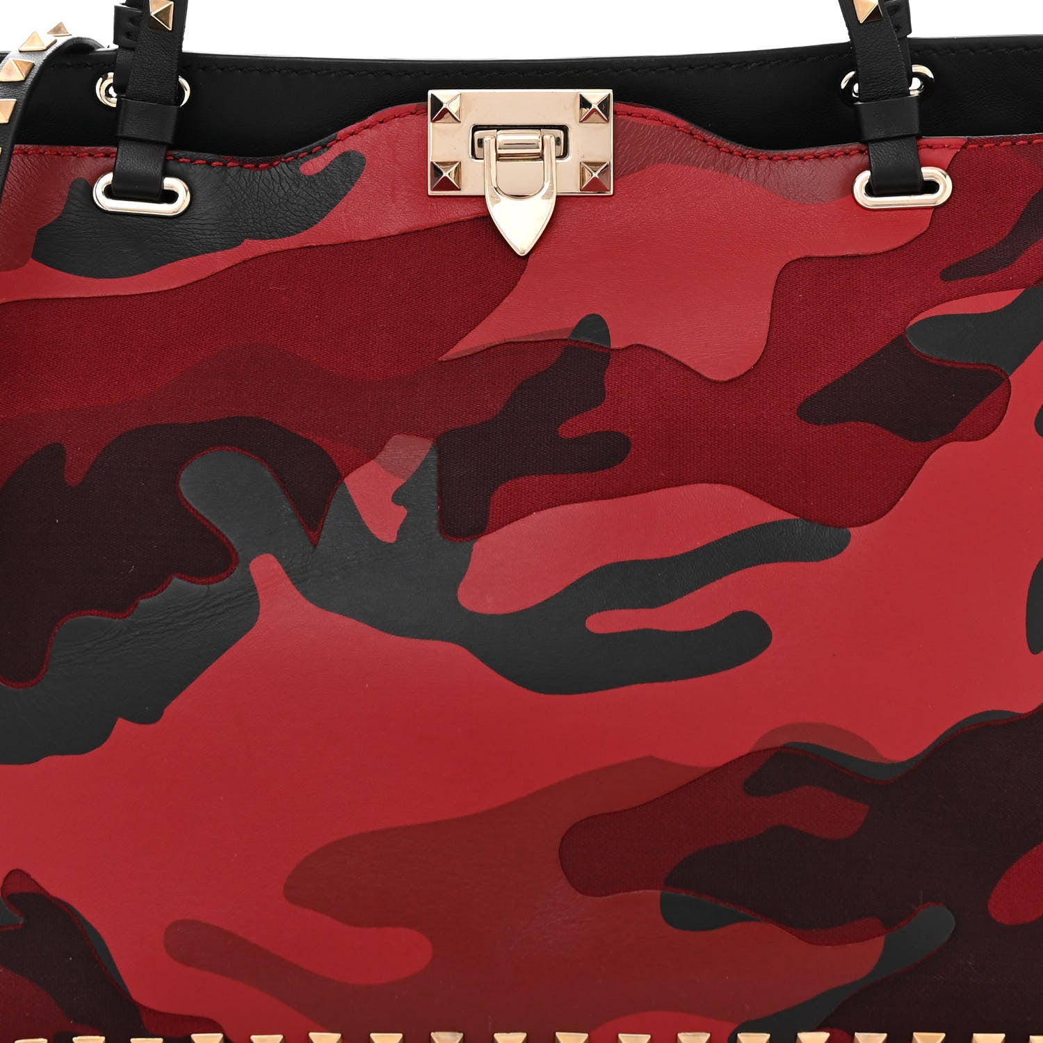 Valentino Garavani Nappa Canvas Camouflage Medium Rockstud Tote Red 7 of 9