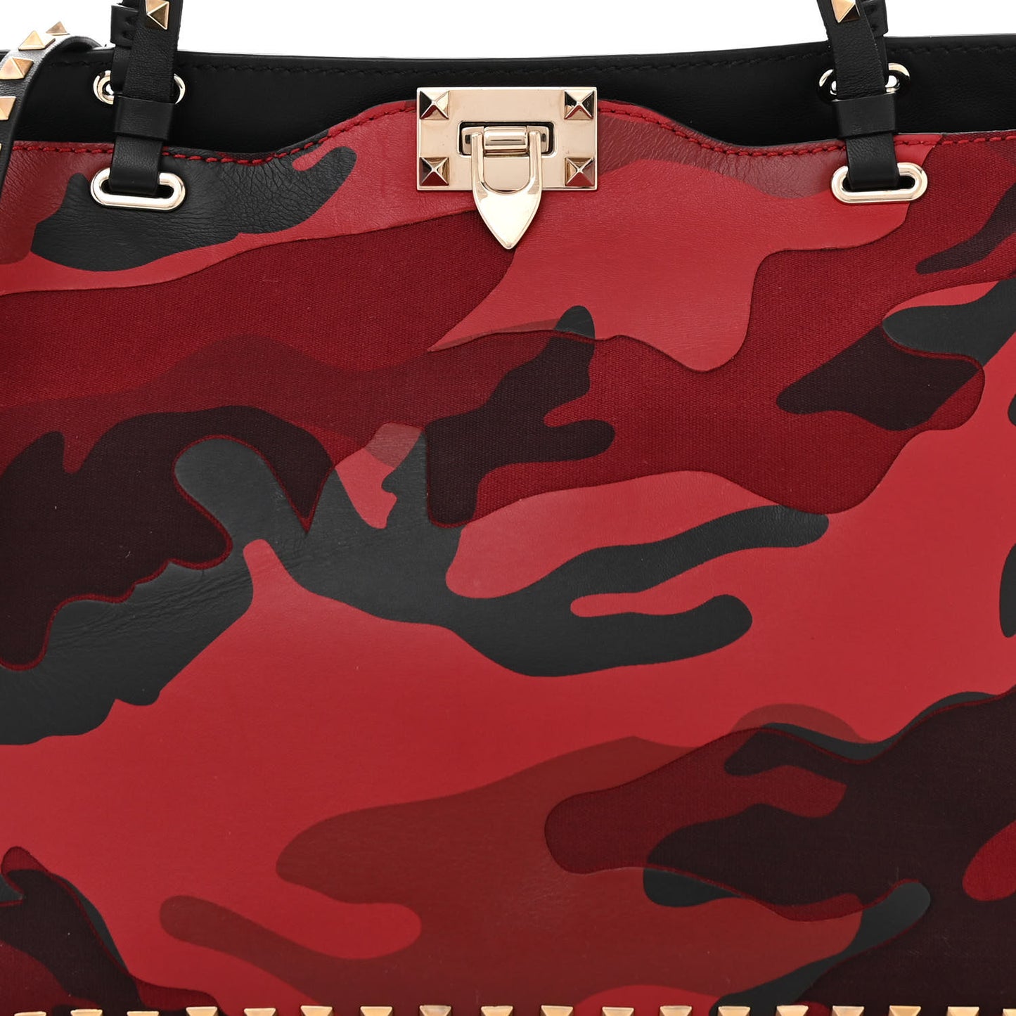 Nappa Canvas Camouflage Medium Rockstud Tote Red