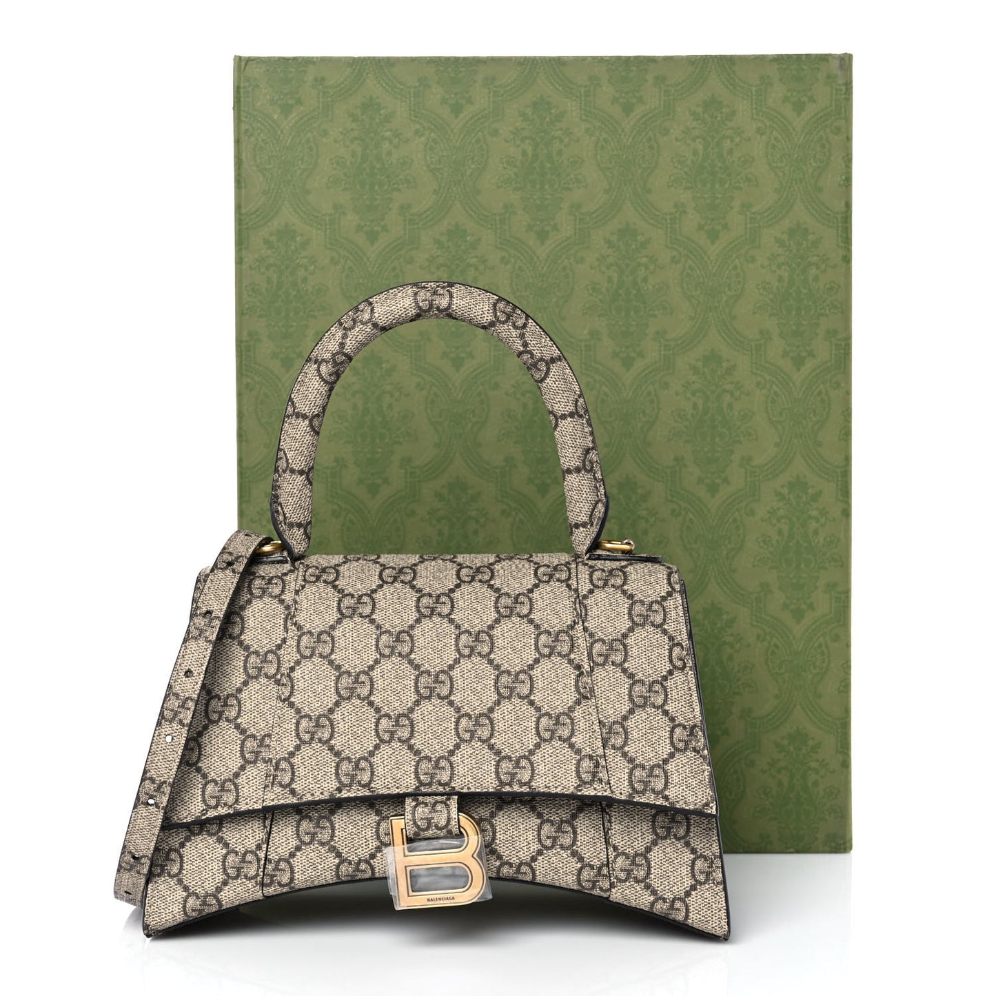 X GUCCI GG Supreme Monogram Small Hourglass Top Handle Bag Beige Ebony