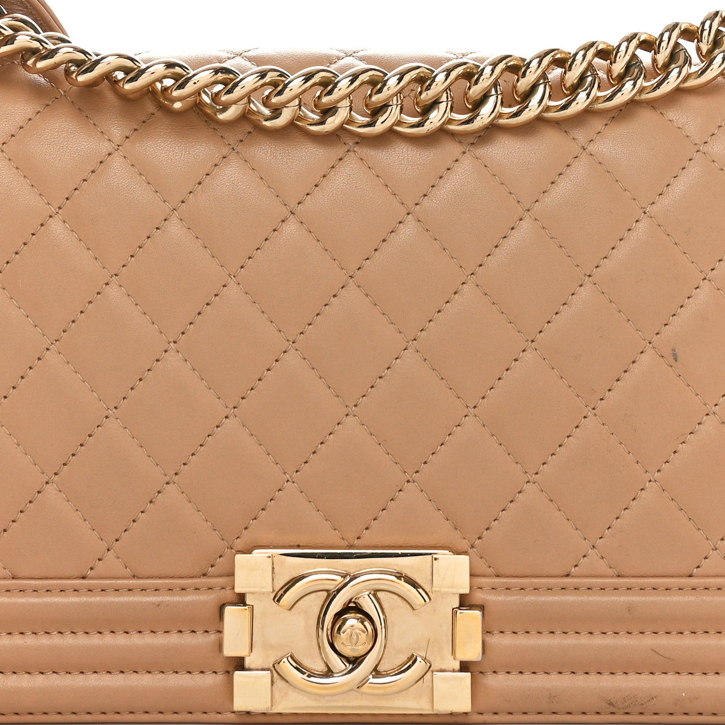 Lambskin Quilted Medium Boy Flap Beige