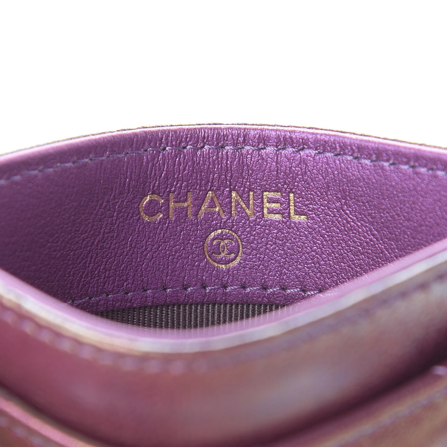 Iridescent Lambskin Quilted Card Holder Purple