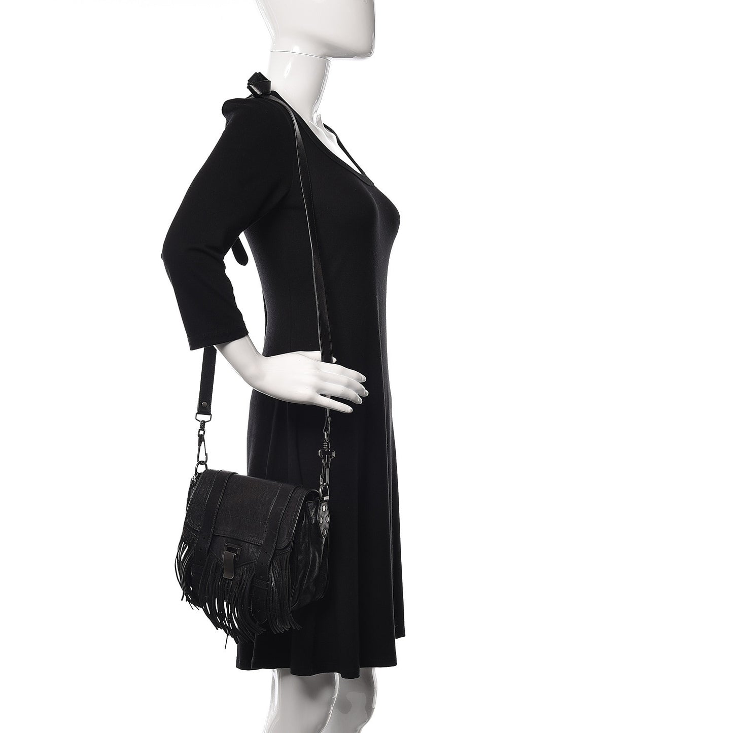 Lambskin Fringe PS1 Crossbody Pouch Black