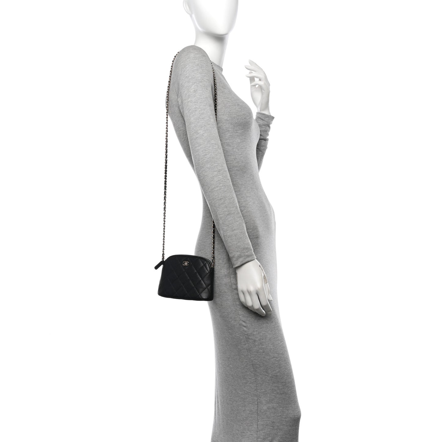 Caviar Quilted Classic Clutch With Chain Black