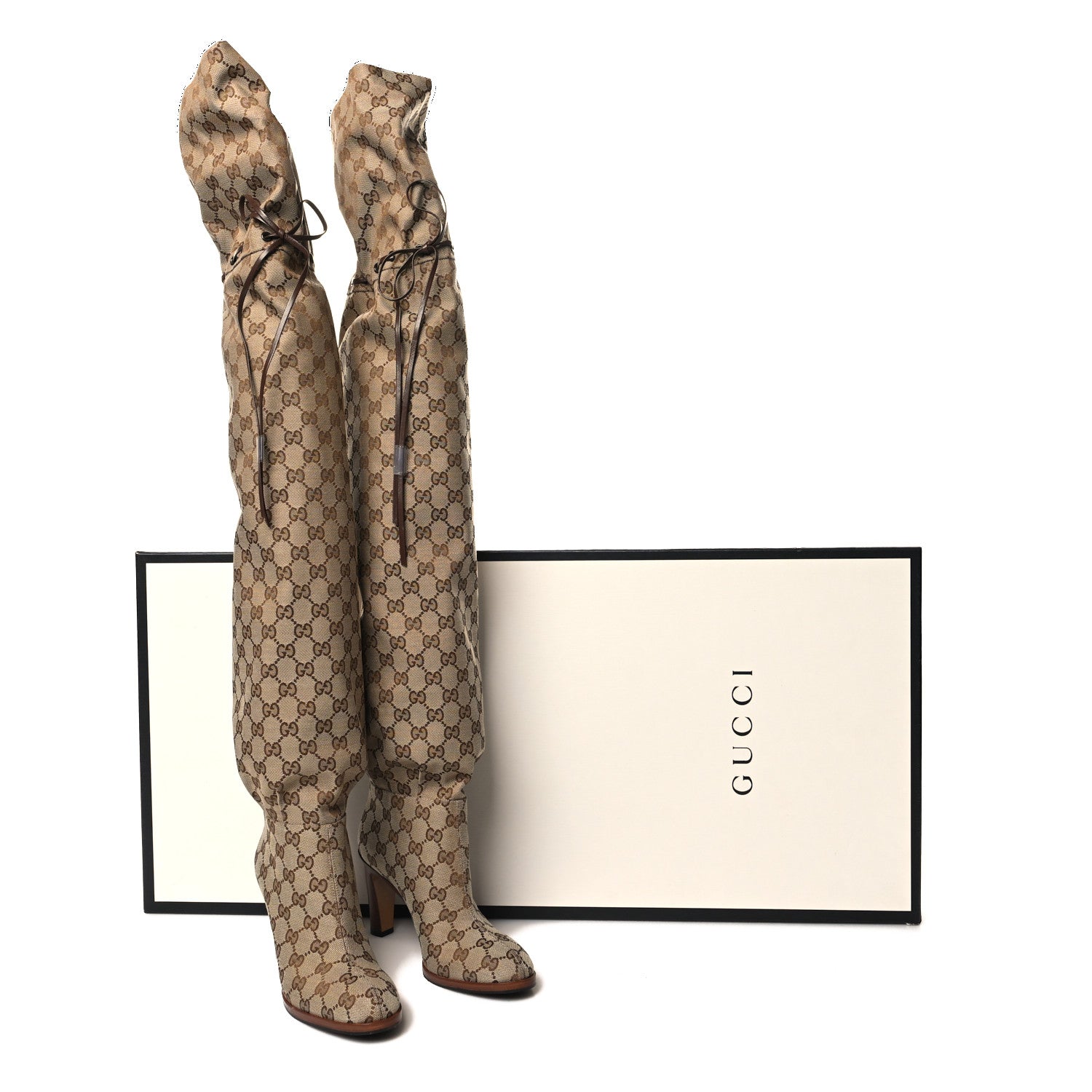 Gucci Monogram Over the Knee Boots 36 Beige Ebony 7 of 7