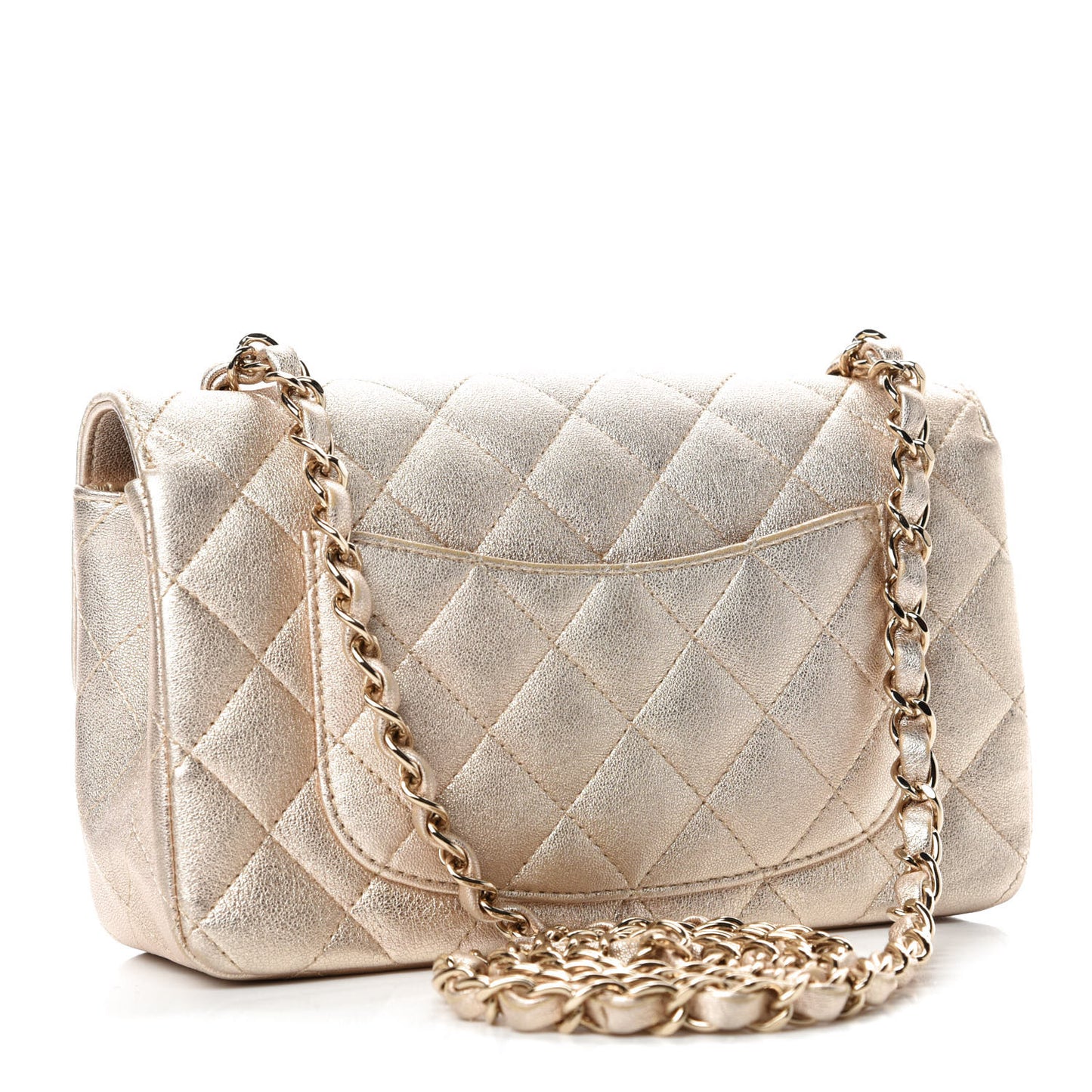 Metallic Lambskin Quilted Mini Rectangular Flap Gold