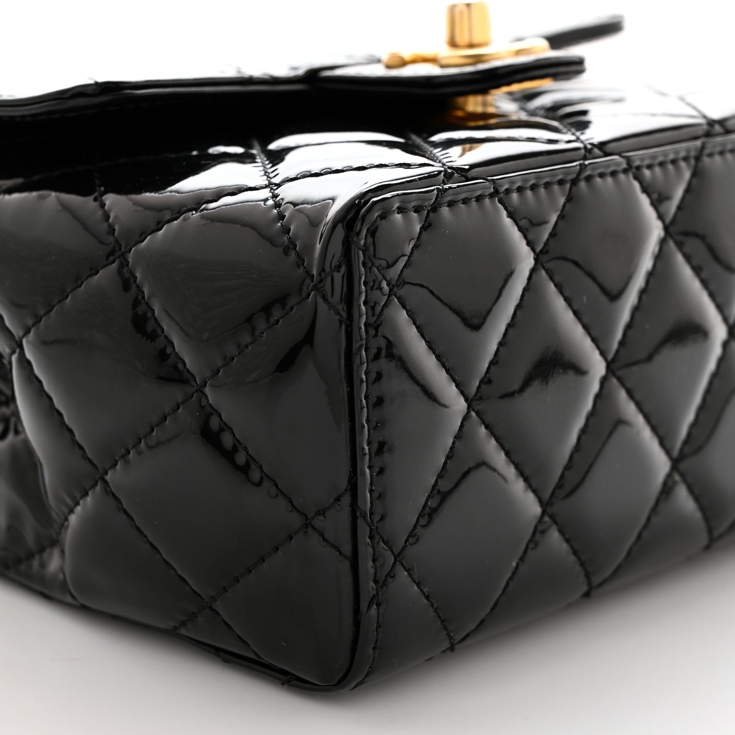 Patent Calfskin Quilted Mini Square Flap Black