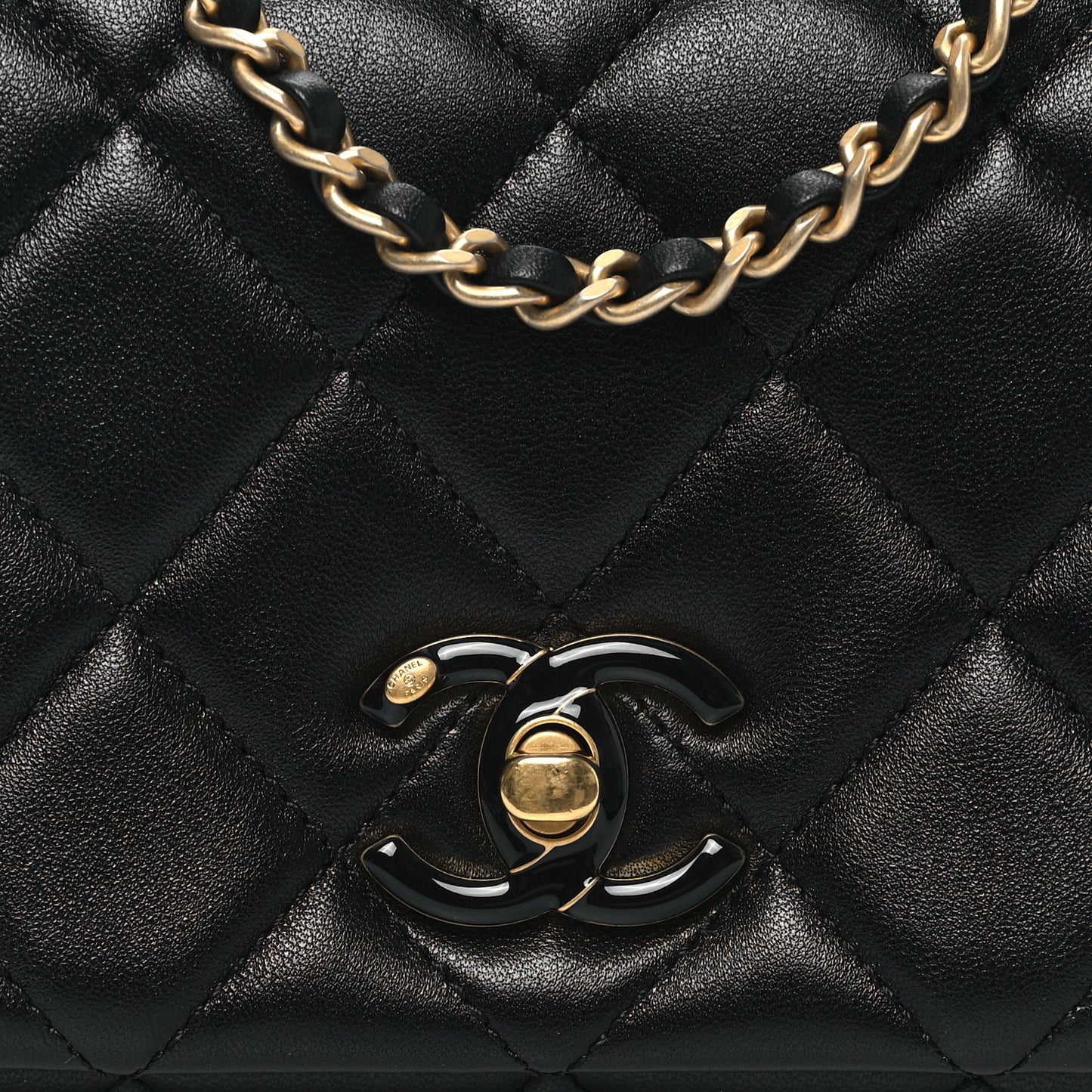 Shiny Lambskin Quilted Enamel CC Mini Flap Black