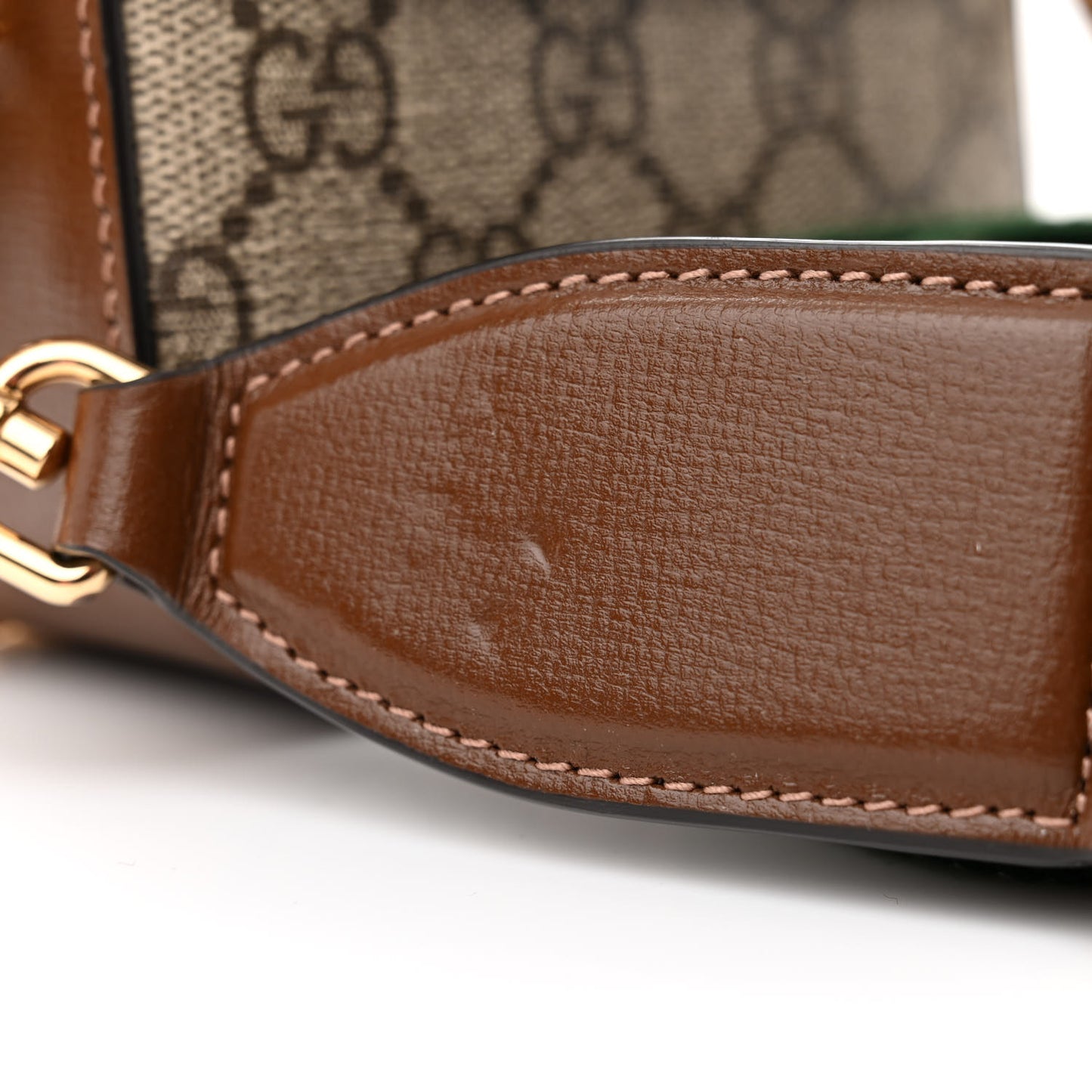 GG Supreme Monogram Azalea Calfskin Web Horsebit 1955 Wallet On Strap Beige Ebony Brown Sugar