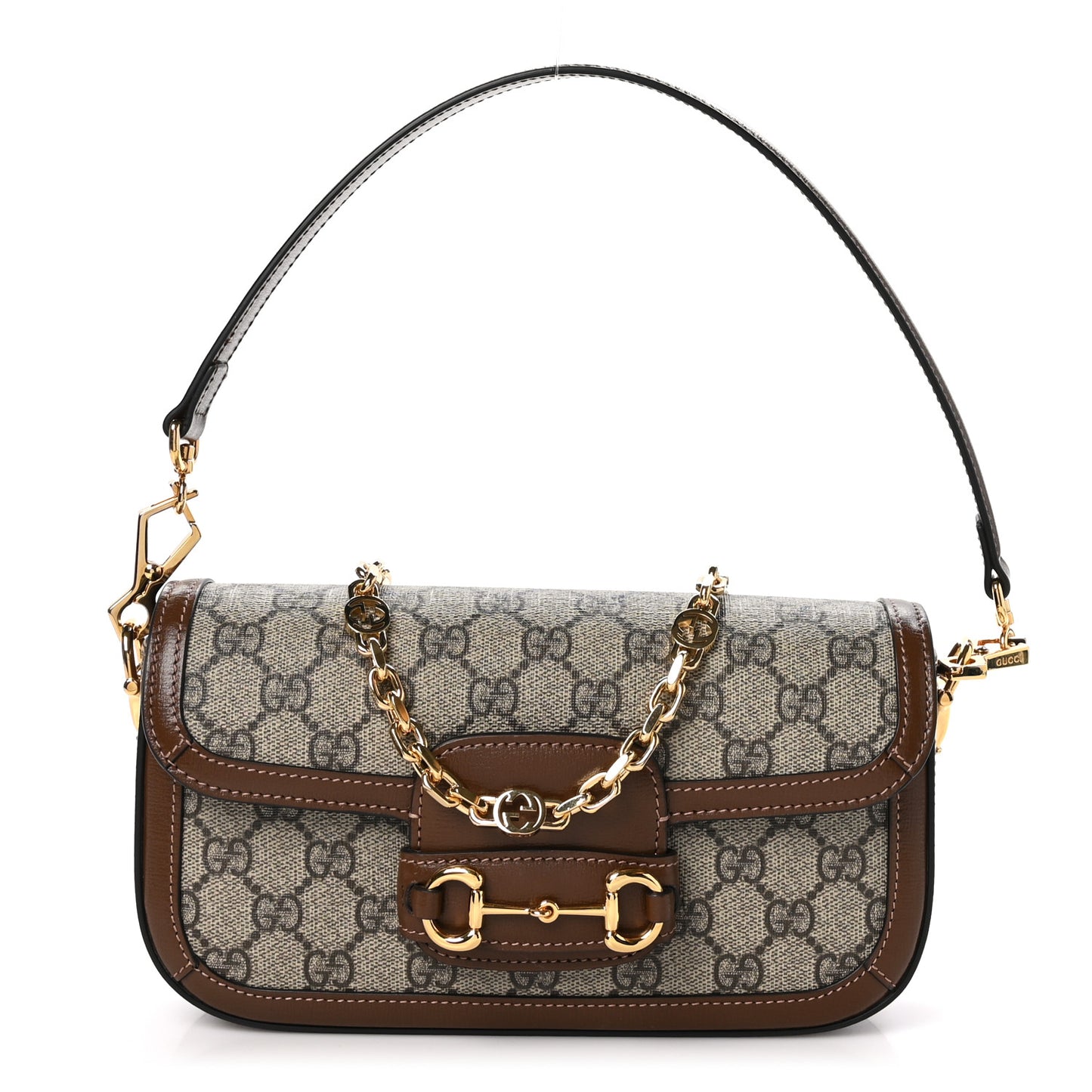 GG Supreme Monogram Small Horsebit 1955 Chain Shoulder Bag Beige Ebony Brown Sugar