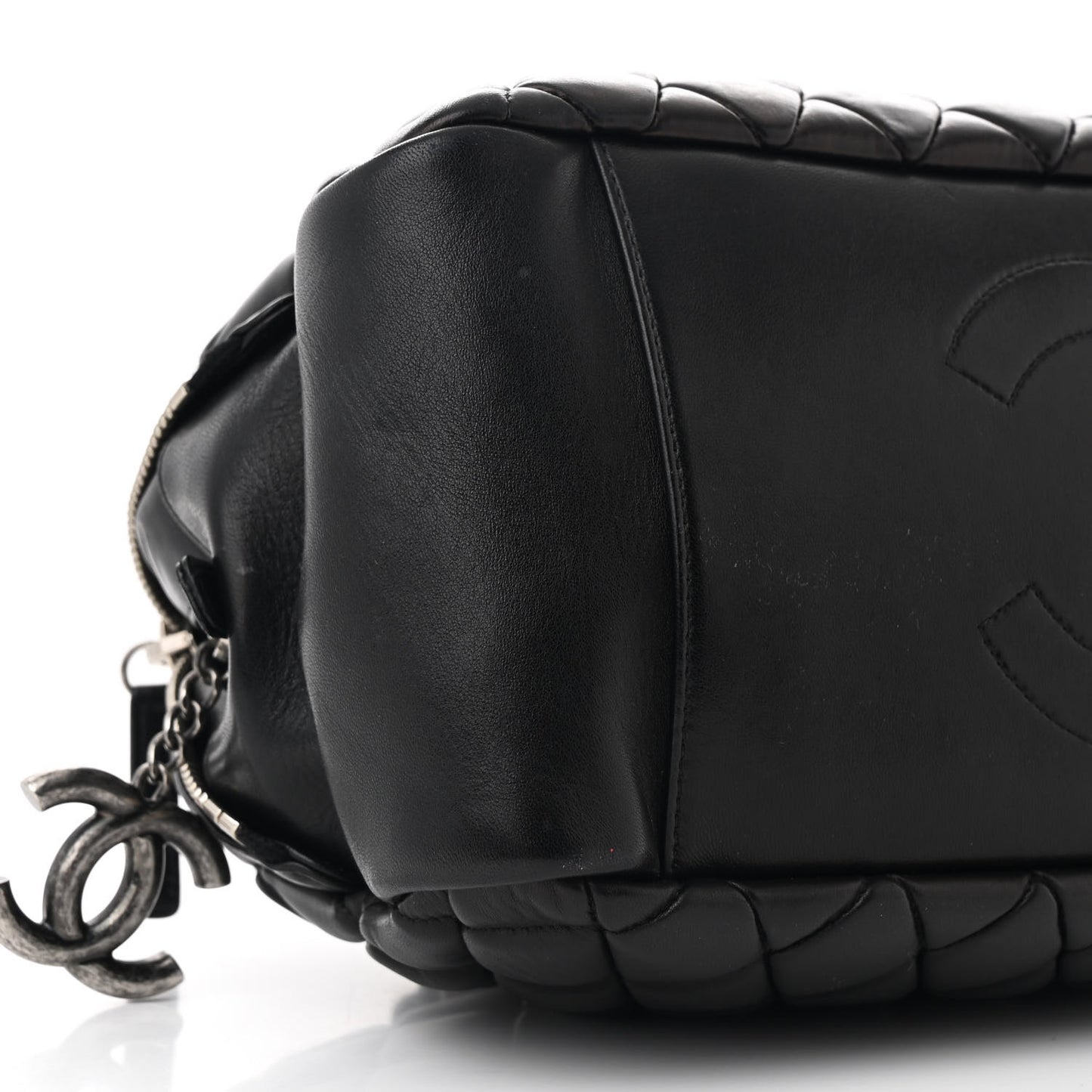 Lambskin Bubble Quilt Small Double Bowling Bag Black