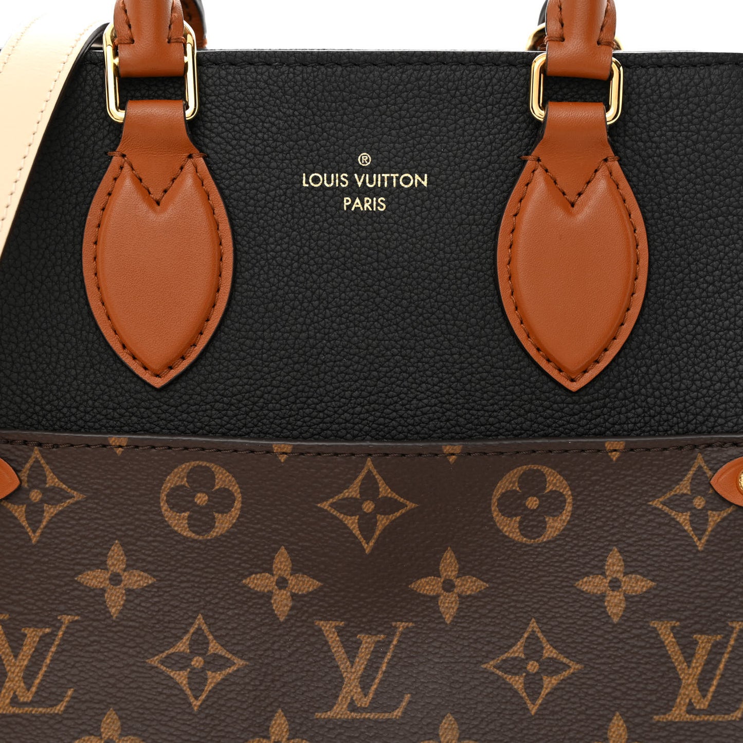 Calfskin Monogram Fold Tote MM Black Wine Cream