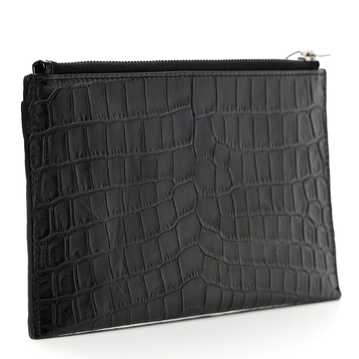 Calfskin Crocodile Embossed Zip Pouch Black