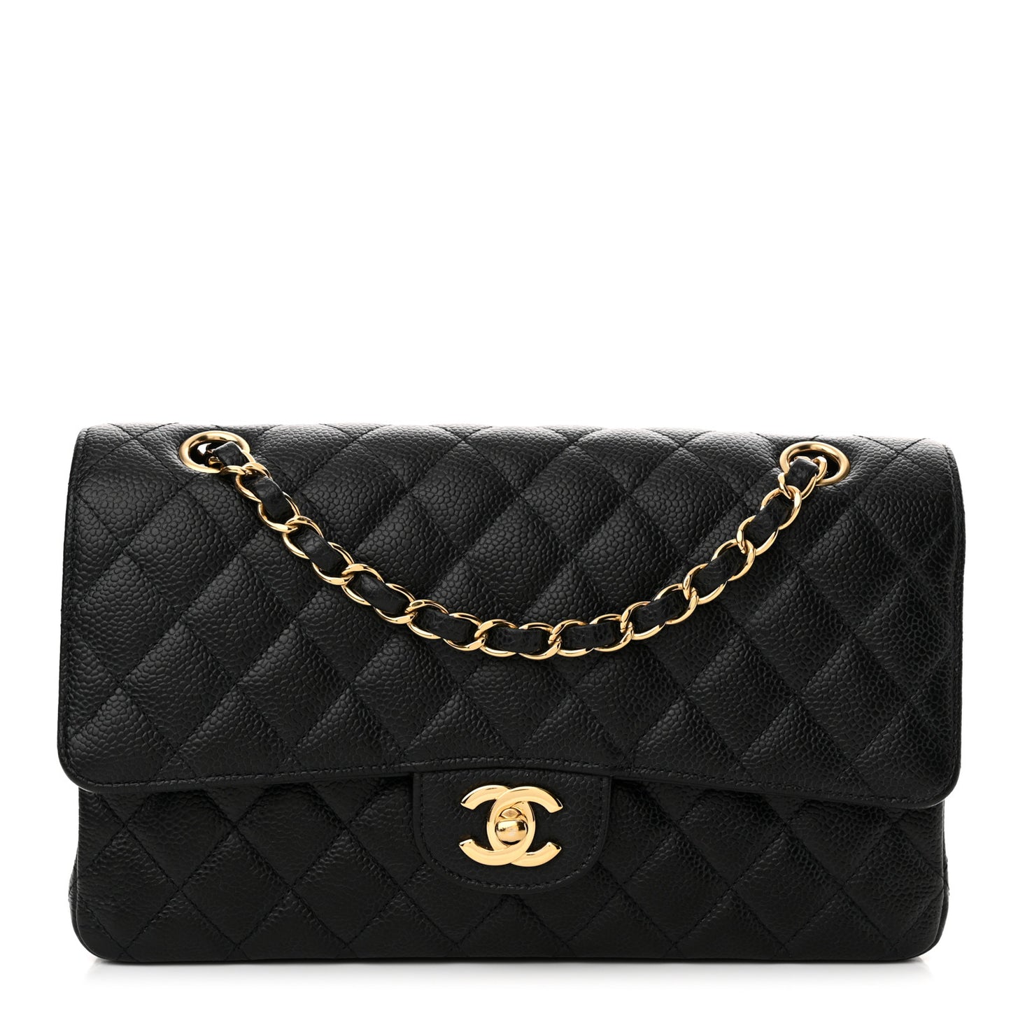 Caviar Quilted Medium Double Flap Black