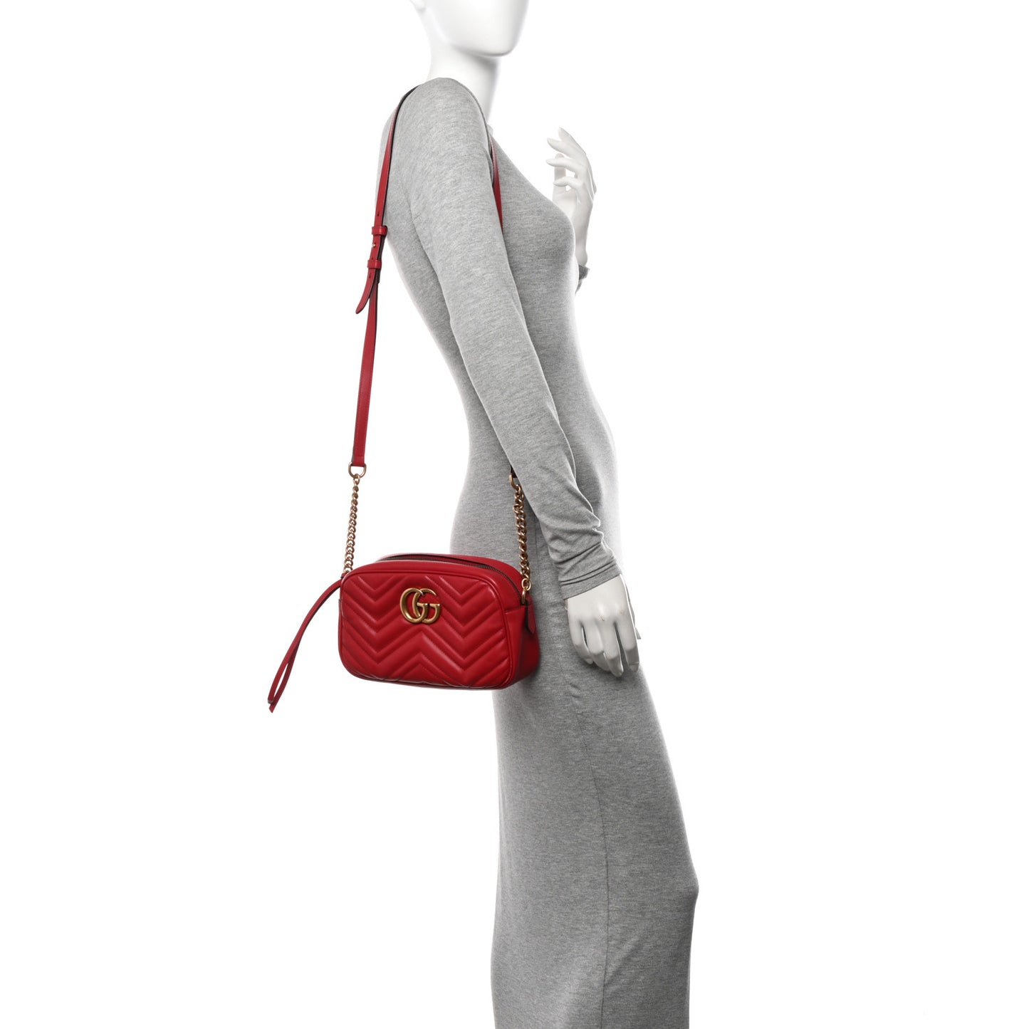 Calfskin Matelasse Small GG Marmont Chain Shoulder Bag Hibiscus Red