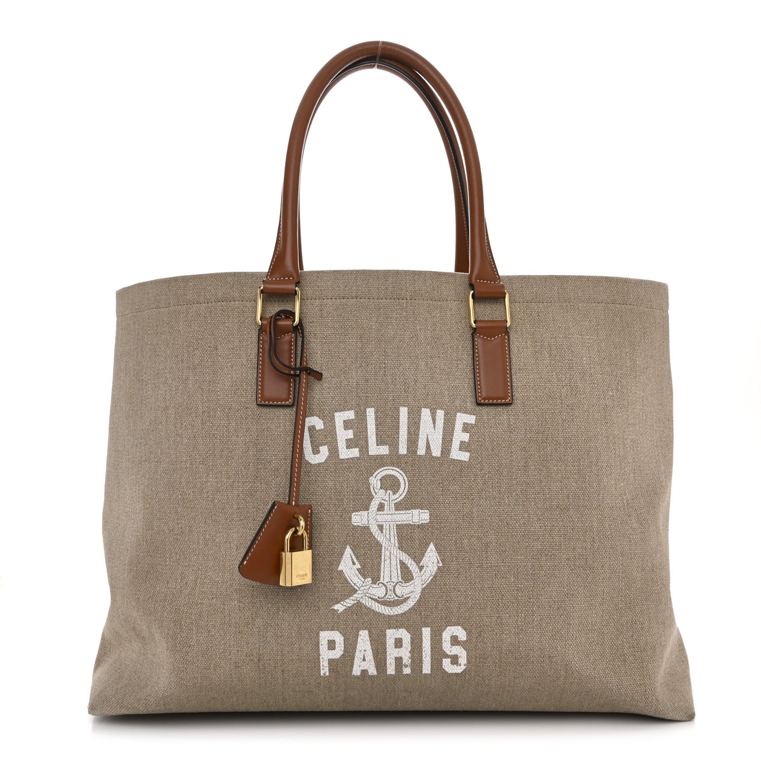 Celine Canvas Calfskin Paris Horizontal Cabas Tan 1870368