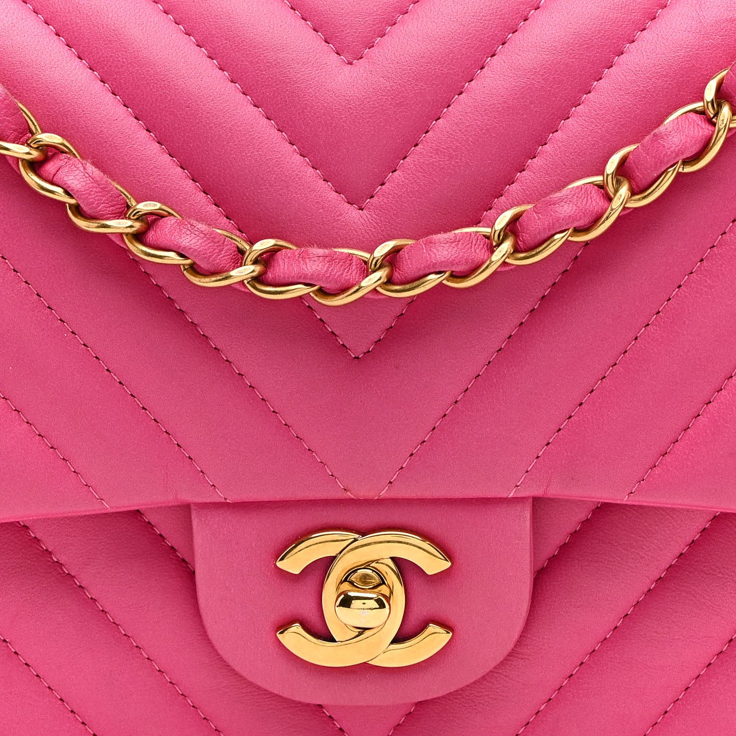 Lambskin Chevron Quilted Medium Double Flap Dark Pink