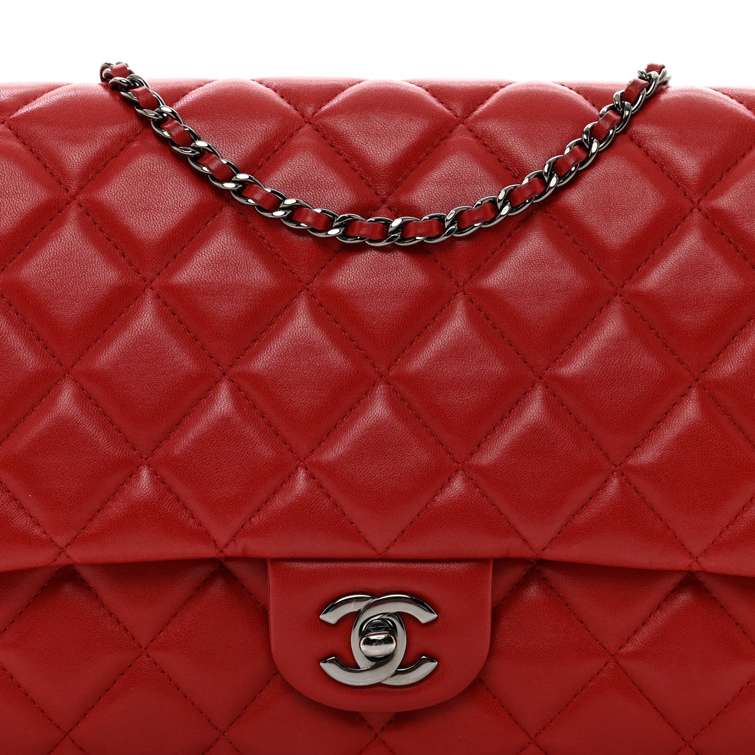 Chanel Lambskin Quilted Clutch with Chain Flap Red 8 of 12