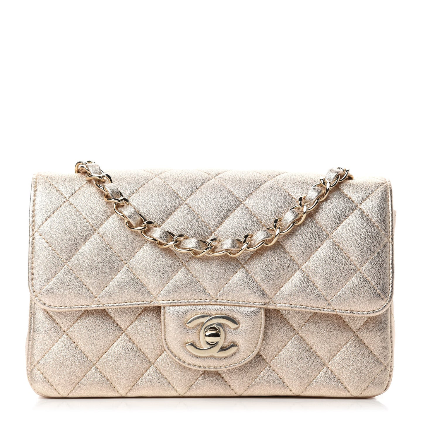 Metallic Lambskin Quilted Mini Rectangular Flap Gold