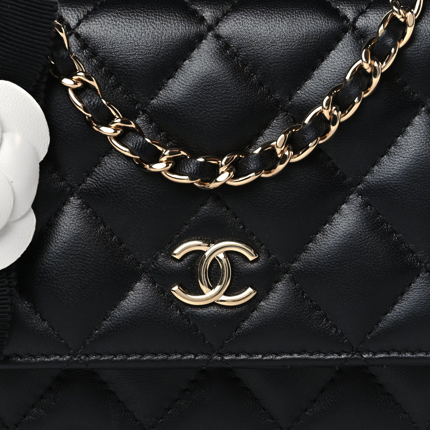 Chanel Lambskin Quilted Mini Camellia Bow Wallet On Chain WOC Black 8 of 11