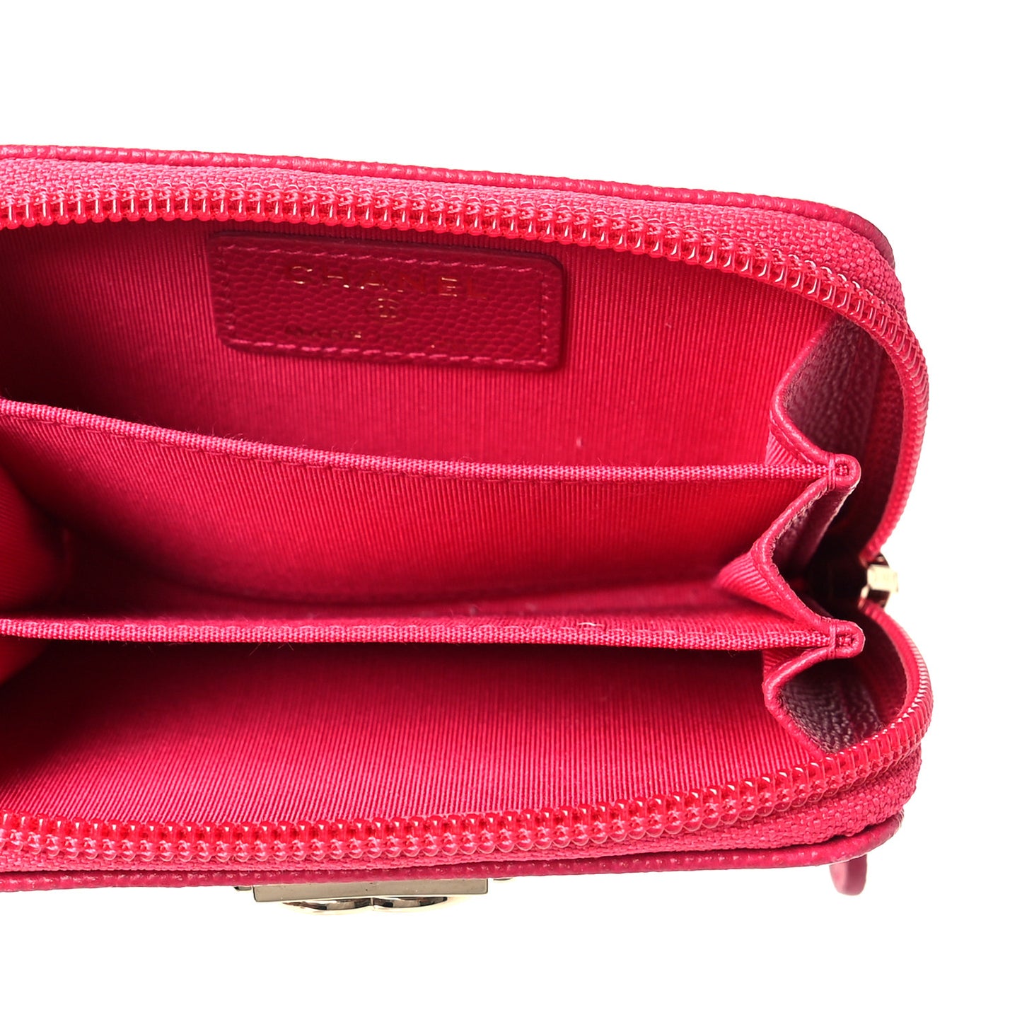 Caviar Quilted Boy Zip Around Coin Purse Wallet Fuchsia