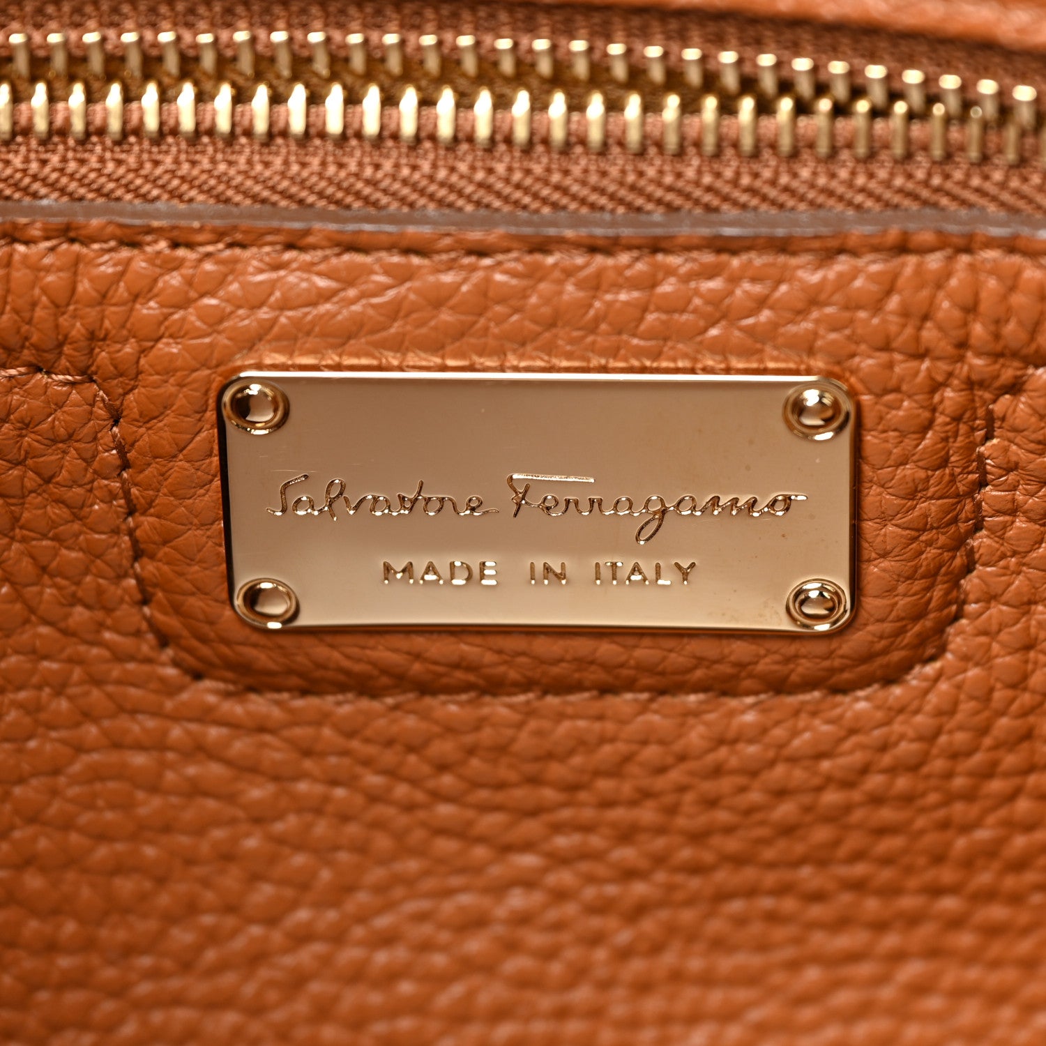 Salvatore Ferragamo Hammered Calfskin Double Handle Amy Tote Chestnut 12 of 13