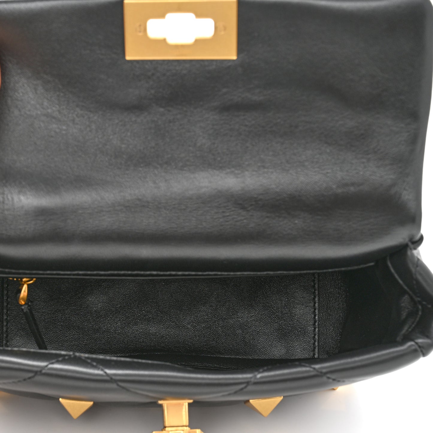 Nappa Medium Roman Stud Shoulder Bag Black