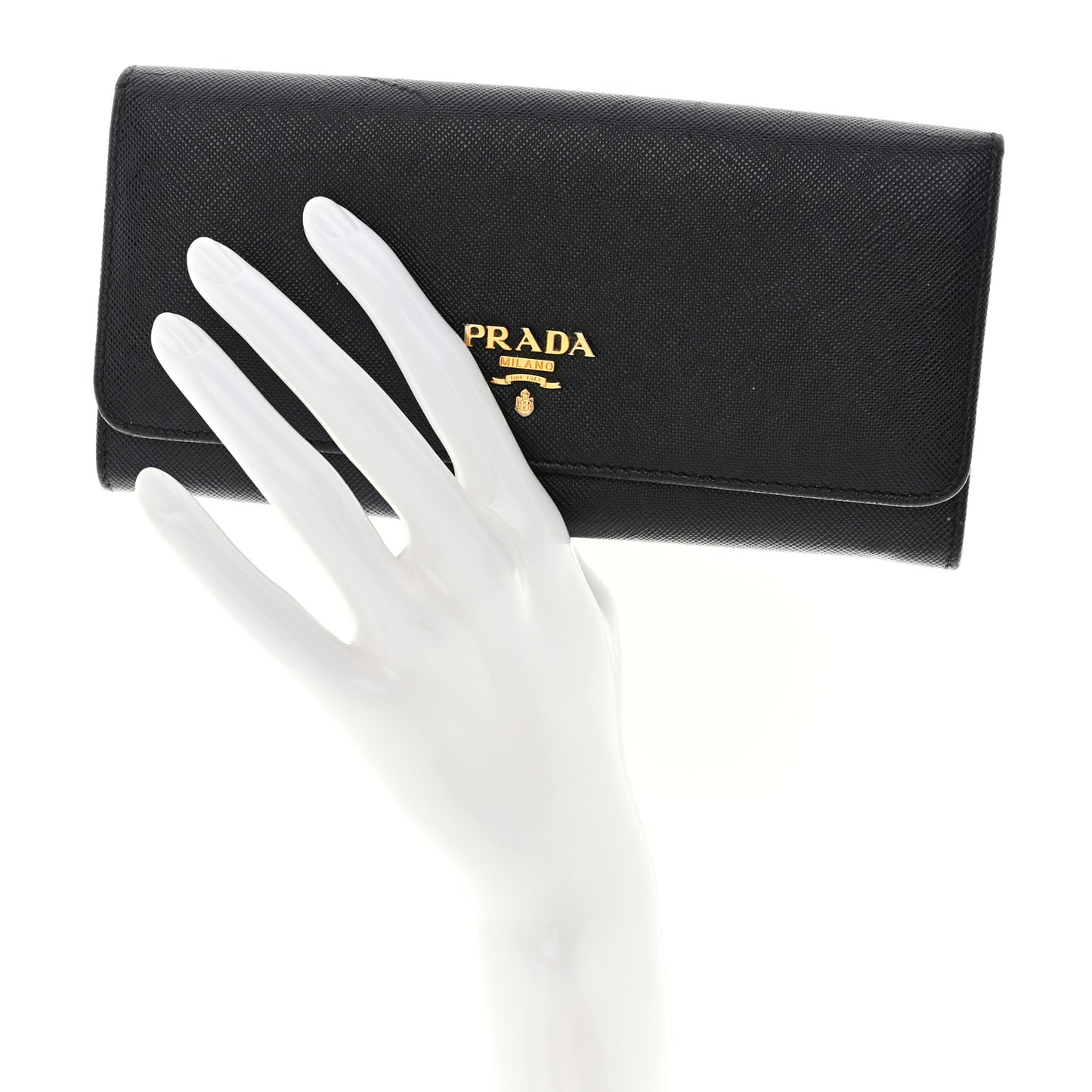Saffiano Metal Continental Flap Wallet Black