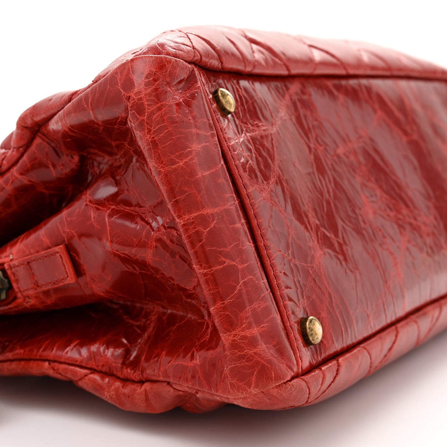 Glazed Crackled Calfskin Small Reissue Tote Red