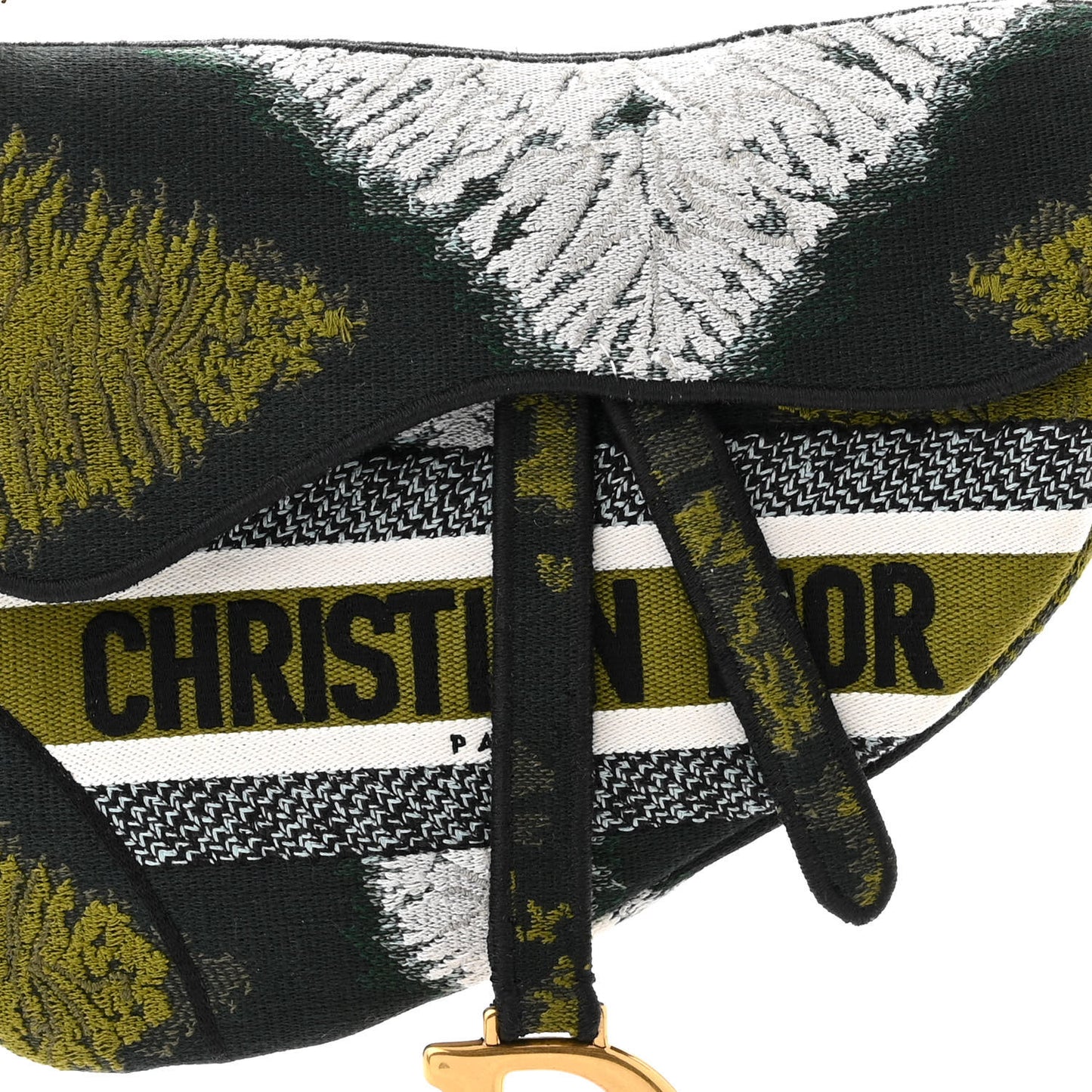 CHRISTIAN DIOR Canvas Embroidered Tie Dye Saddle Bag Green Multicolor