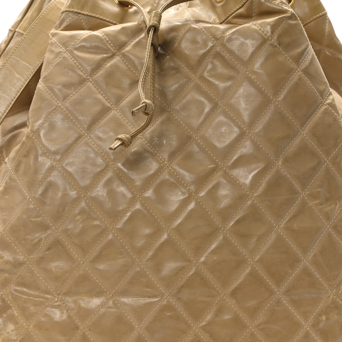 Vinyl Stitched XL Bucket Bag Beige