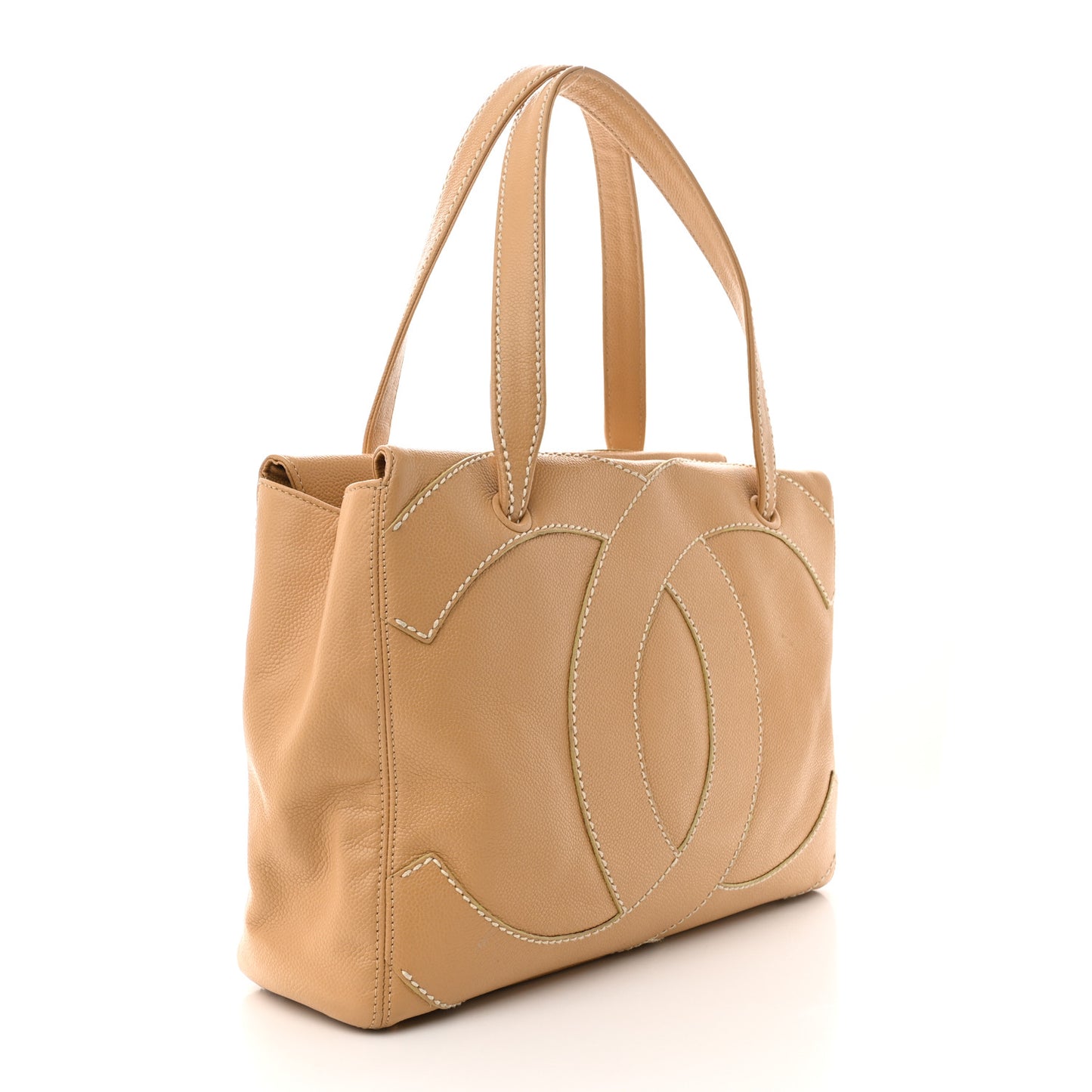 Caviar CC Stitched Medium Tote Beige