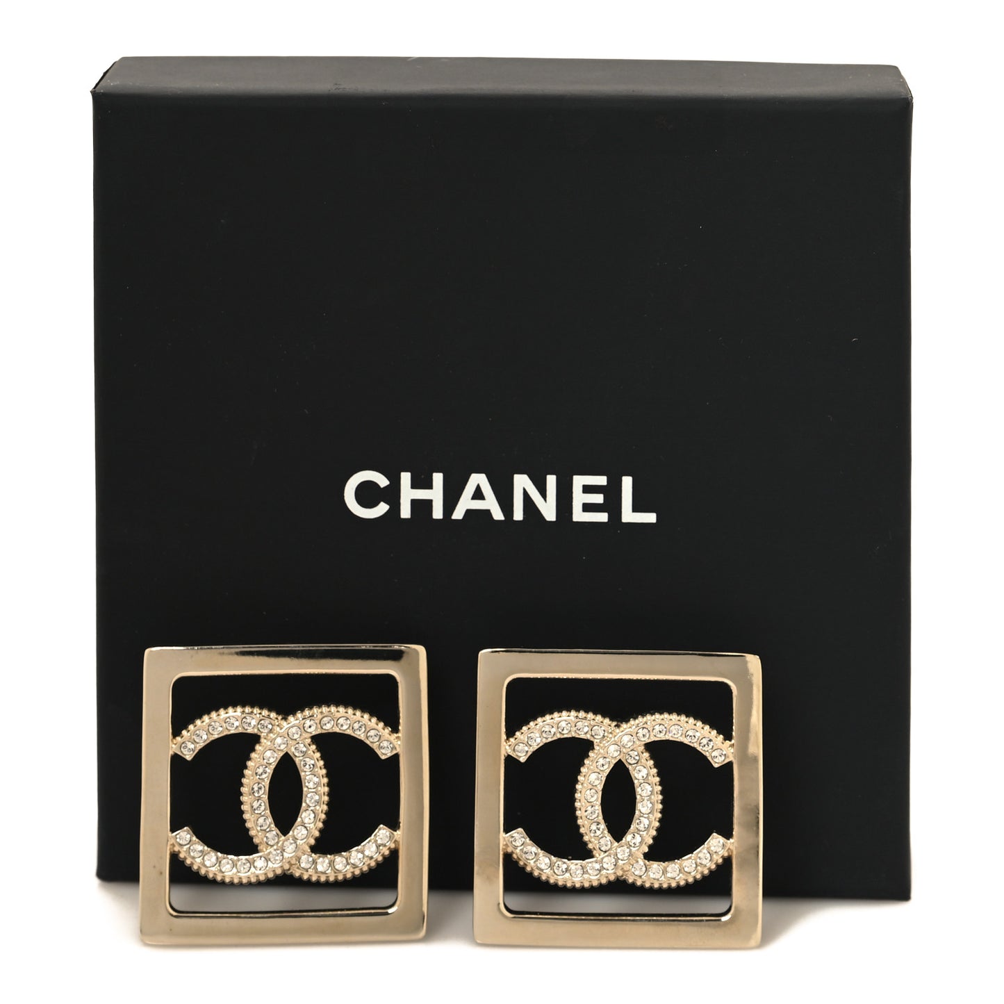 Metal Crystal Square CC Earrings Gold
